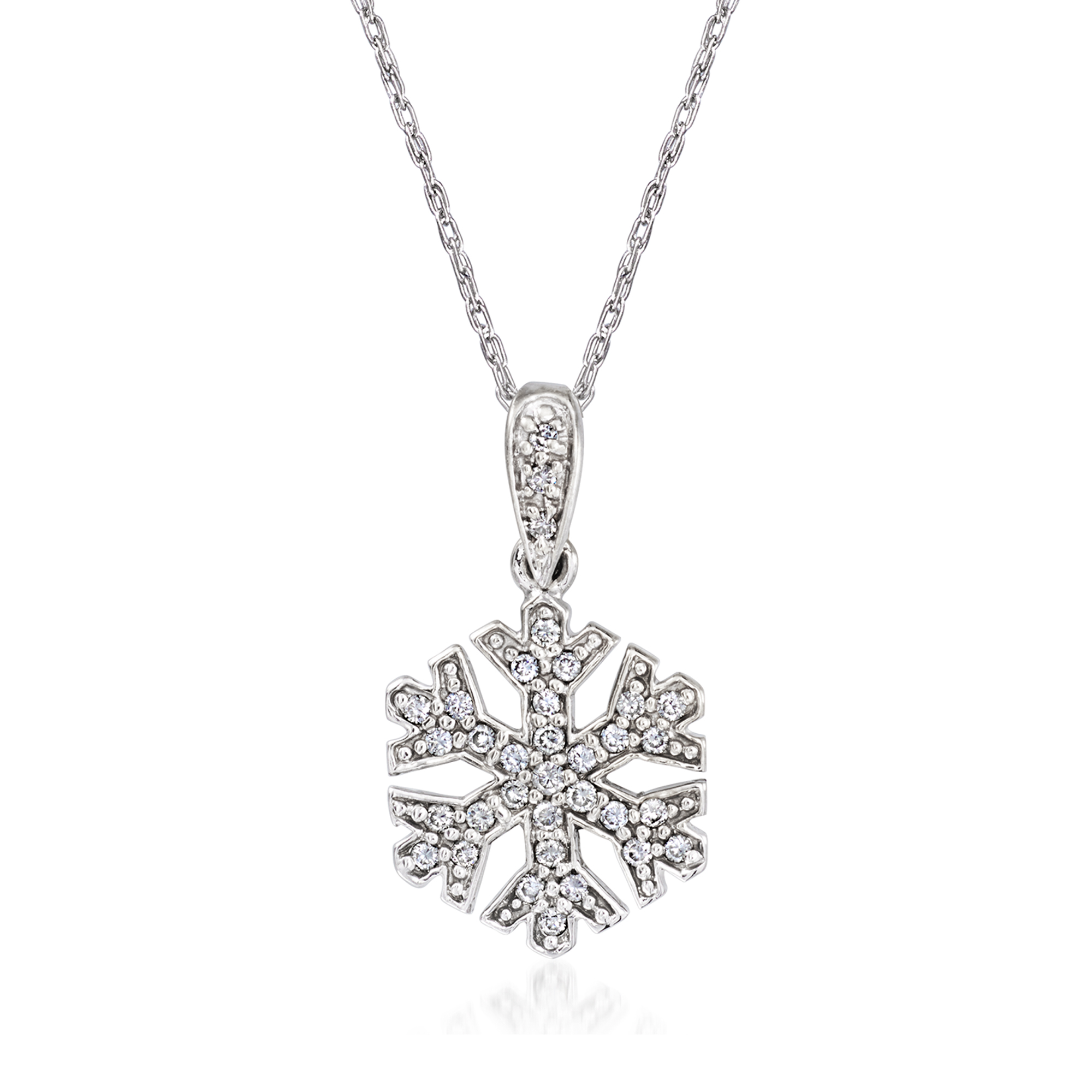 C 1990 Vintage 34 ct tw Diamond Snowflake Pendant Necklace in 14kt White Gold