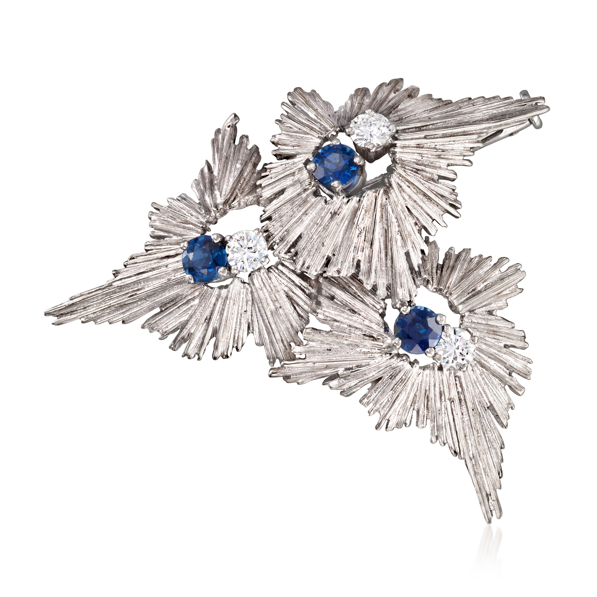 C 1970 Vintage 60 ct tw Sapphire and 36 ct tw Diamond Pin in 18kt White Gold