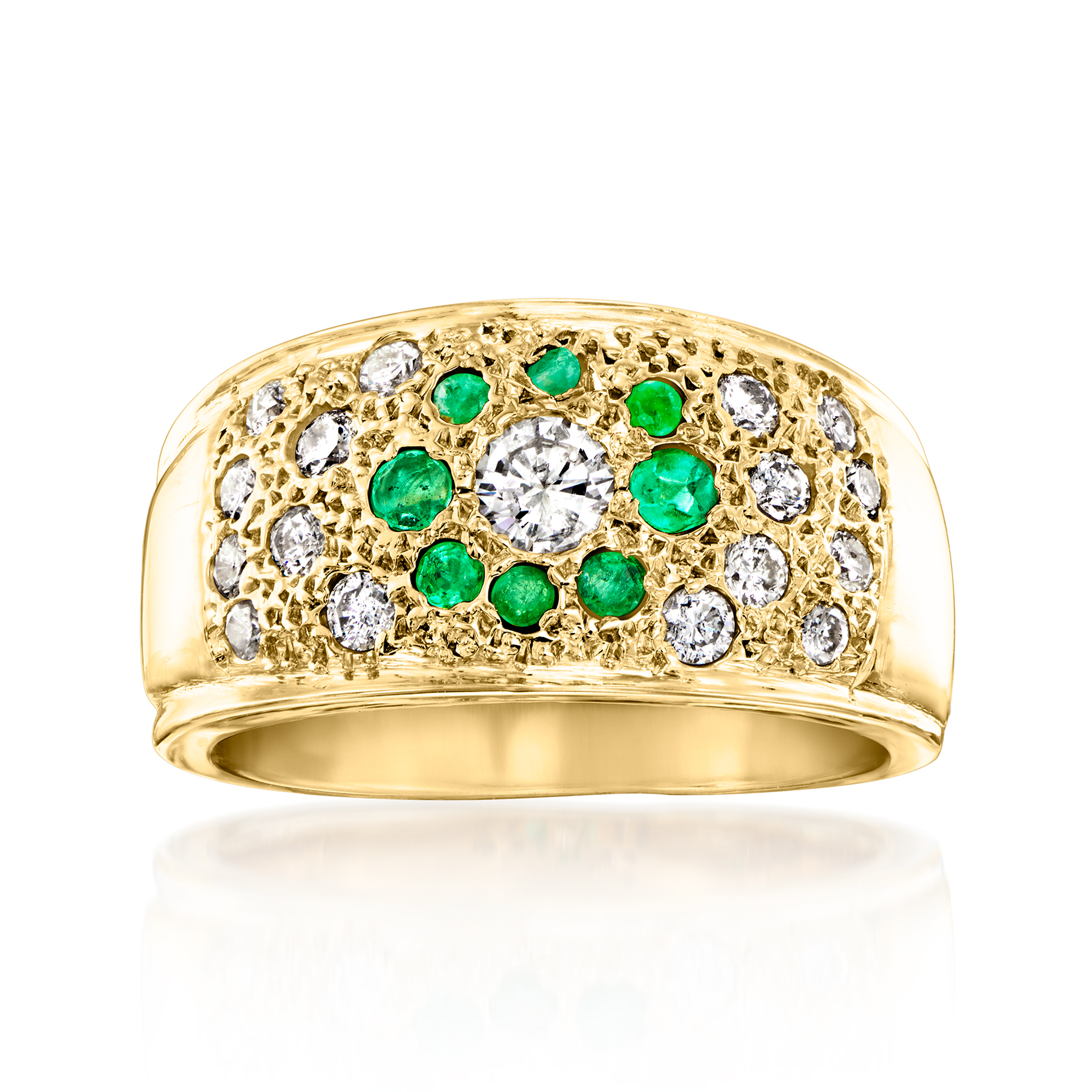 C 1980 Vintage 90 ct tw Diamond and 36 ct tw Emerald Ring in 14kt Yellow Gold