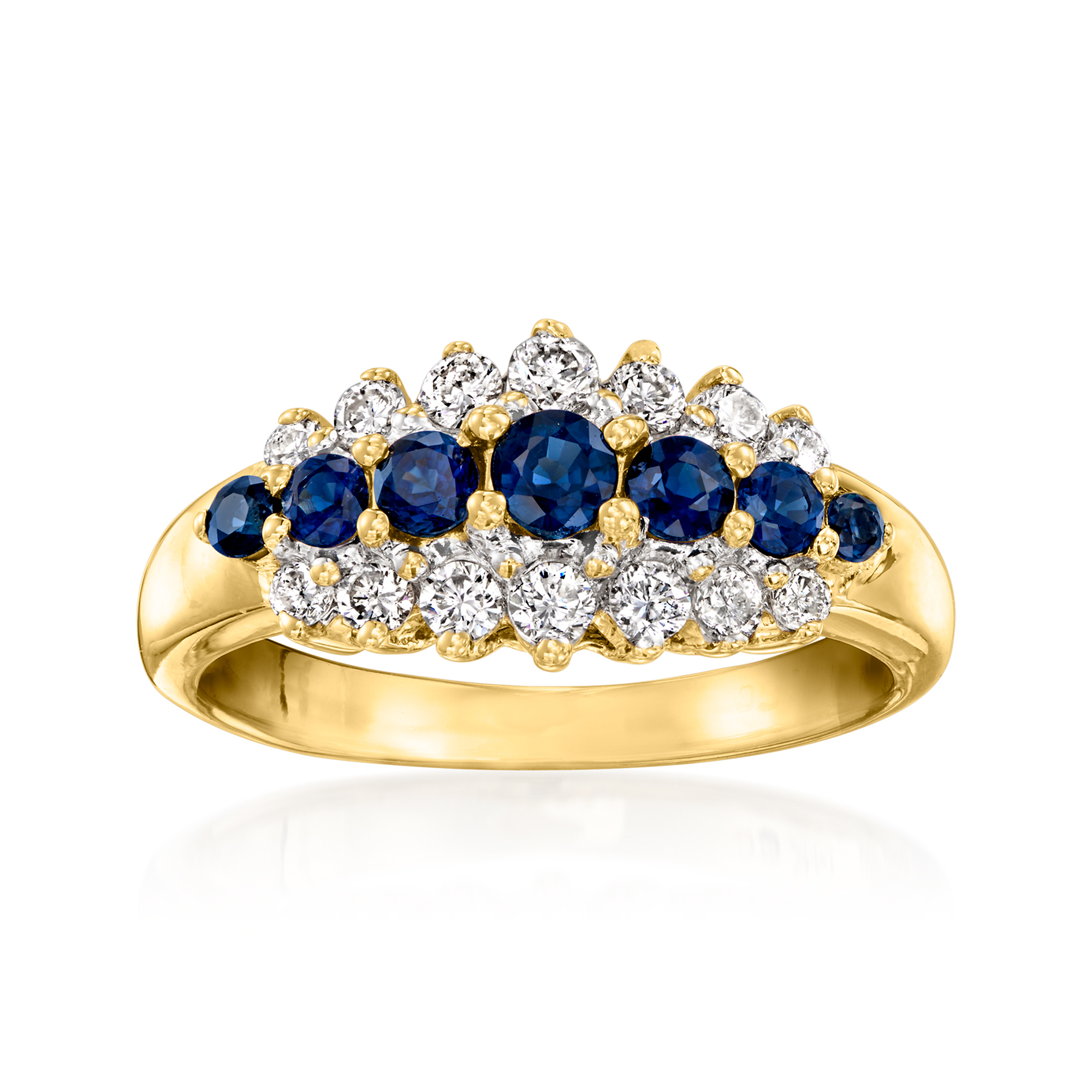 C 1980 Vintage 55 ct tw Sapphire and 36 ct tw Diamond Ring in 14kt Yellow Gold