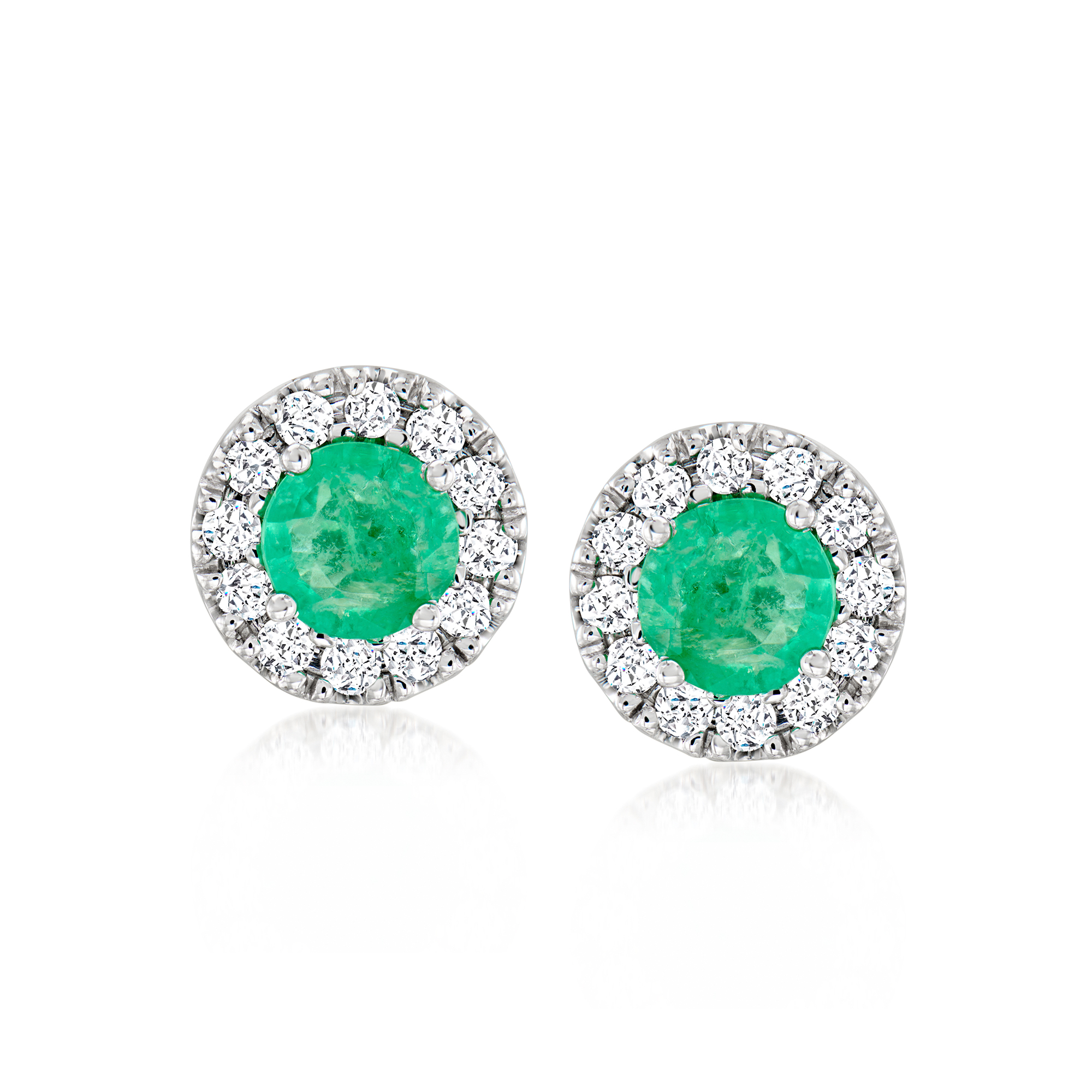 100 ct tw Emerald and 36 ct tw Diamond Earrings in 14kt White Gold