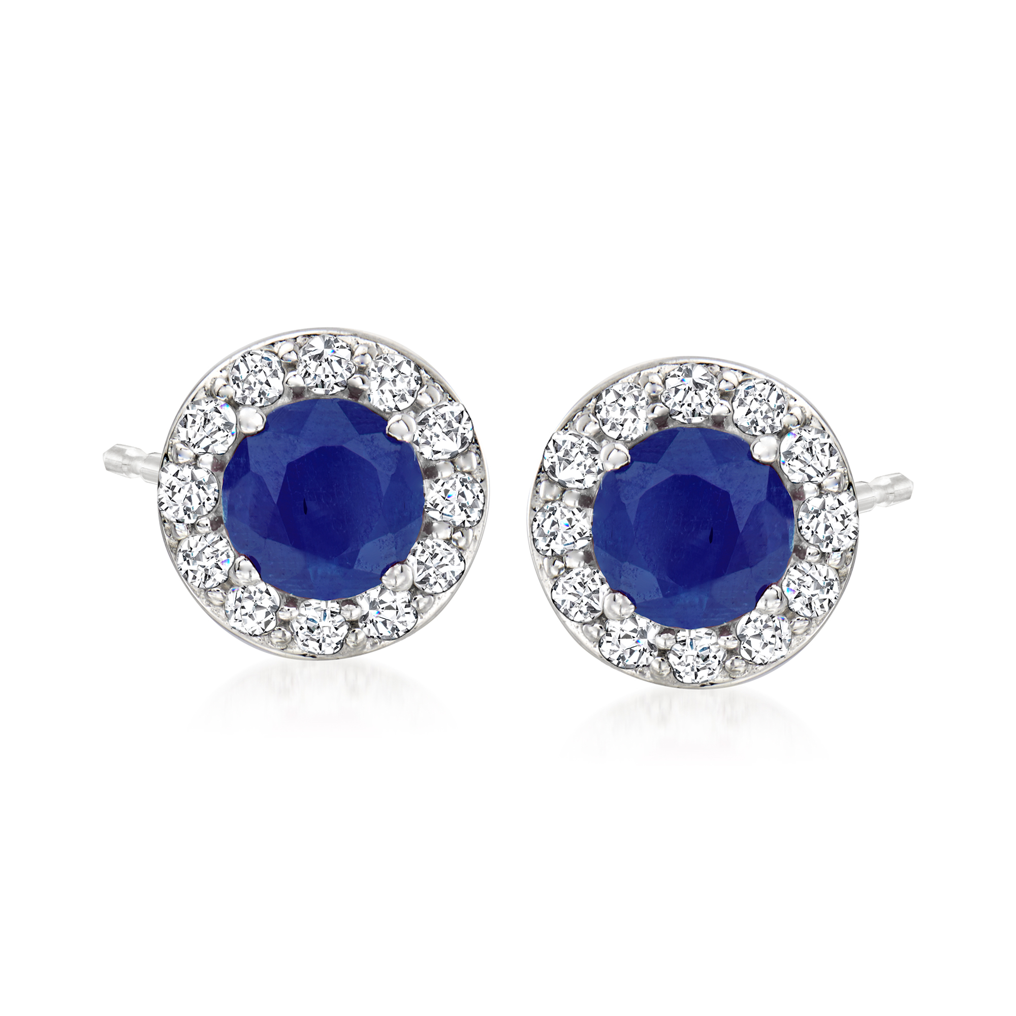 130 ct tw Sapphire and 36 ct tw Diamond Stud Earrings in 14kt White Gold