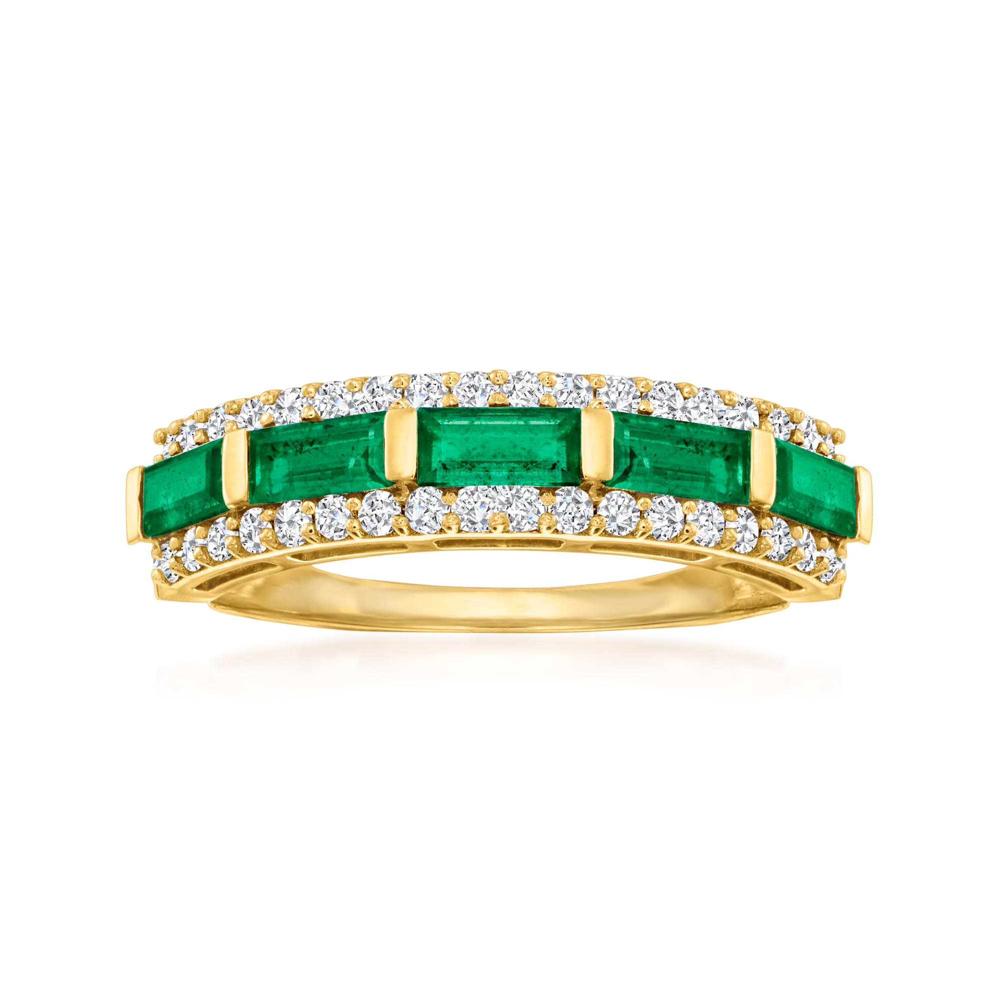 80 ct tw Emerald and 41 ct tw Diamond Ring in 14kt Yellow Gold