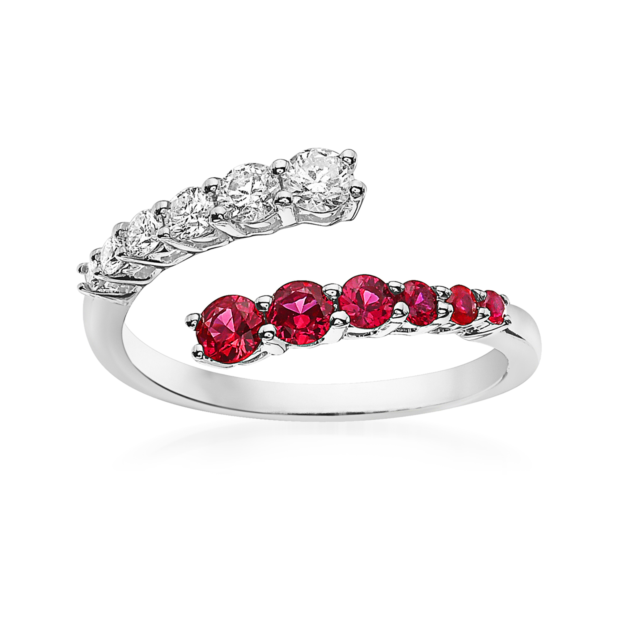 40 ct tw Ruby and 34 ct tw Diamond Bypass Ring in 14kt White Gold