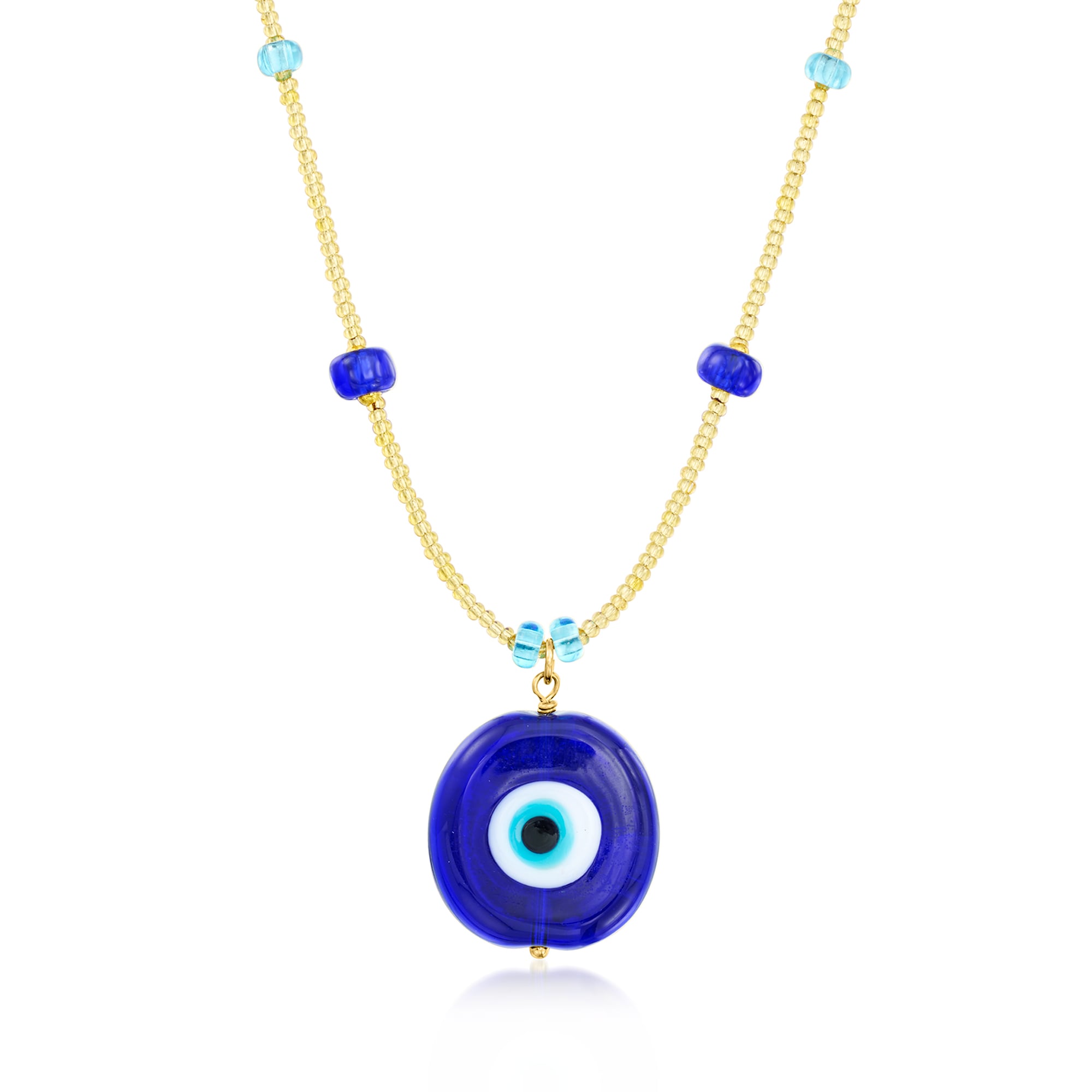 Italian Tonal Blue and Golden-Colored Murano Glass Bead Evil Eye