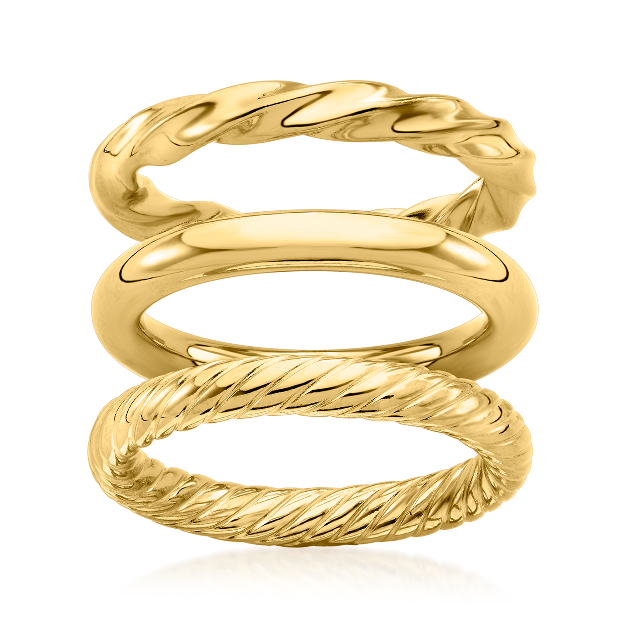 18kt Gold Over Sterling Jewelry Set: Three Polished Rings | Ross