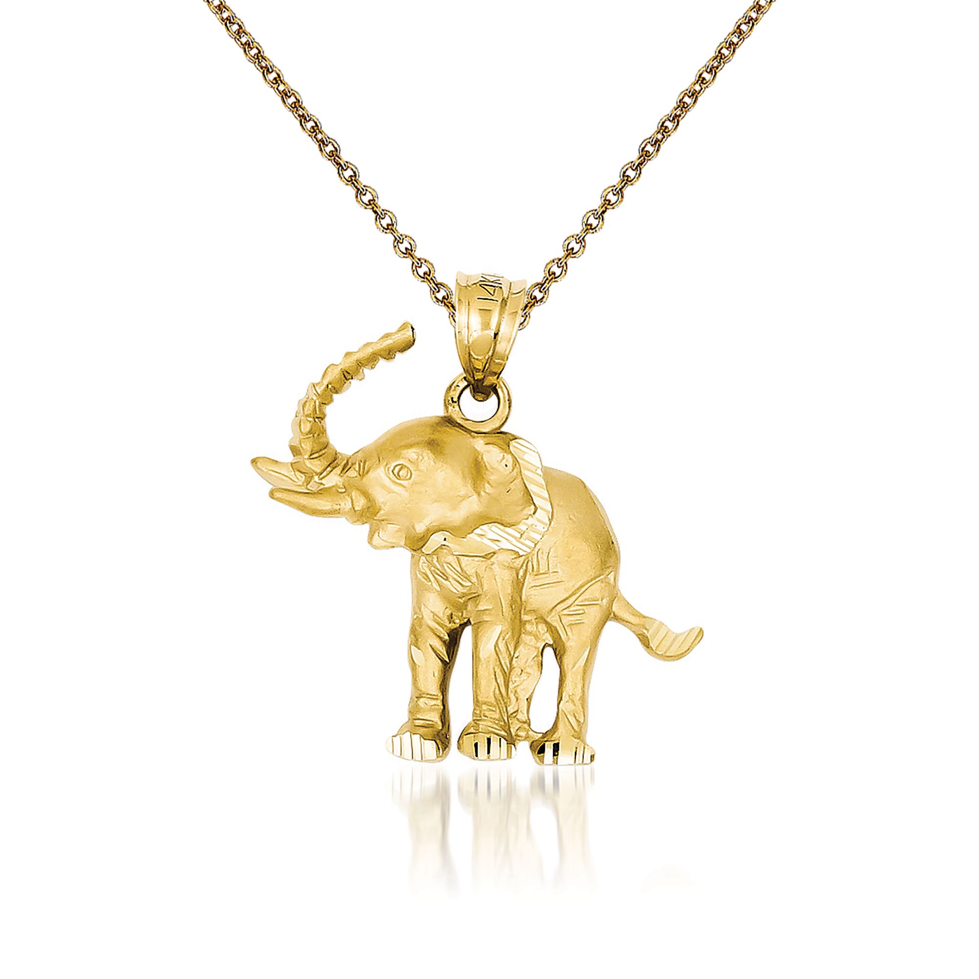 Heart Shape Emerald Elephant Pendant Necklace 14K Yellow Gold Over Sterling