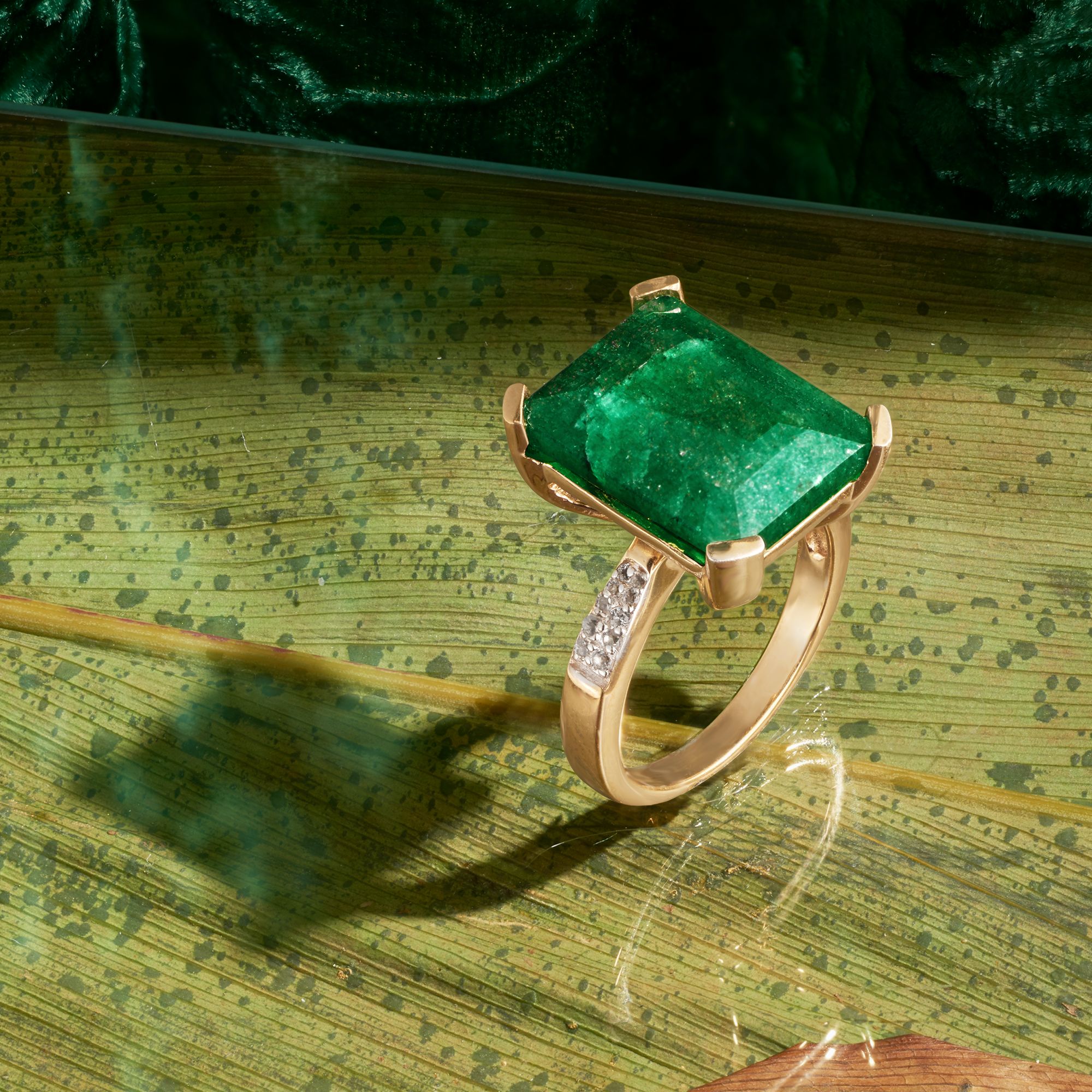 12.50 Carat Emerald Multi-Row Ring in 18kt Gold Over Sterling