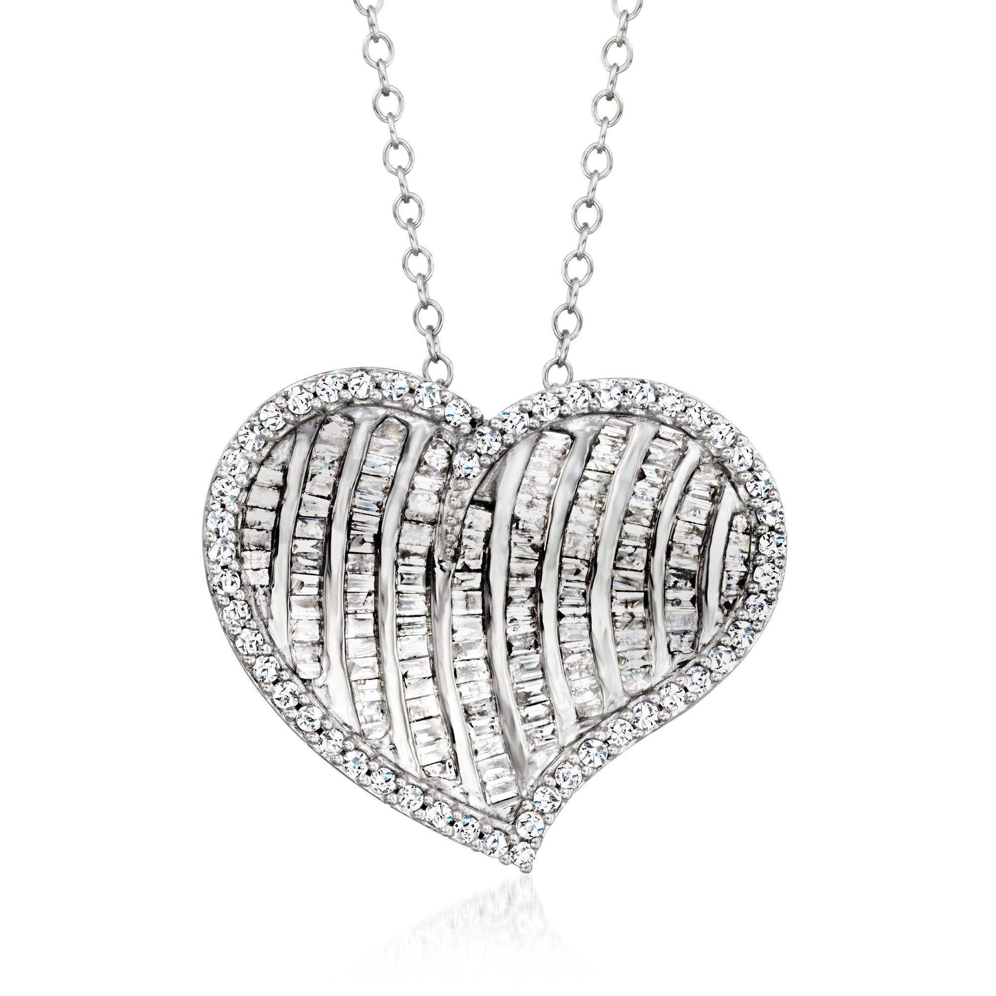 ★ROSEMONT★ Silver Heart Necklace RC24B14E 1.00 ct. t.w. Diamond Heart Pendant Necklace in Sterling