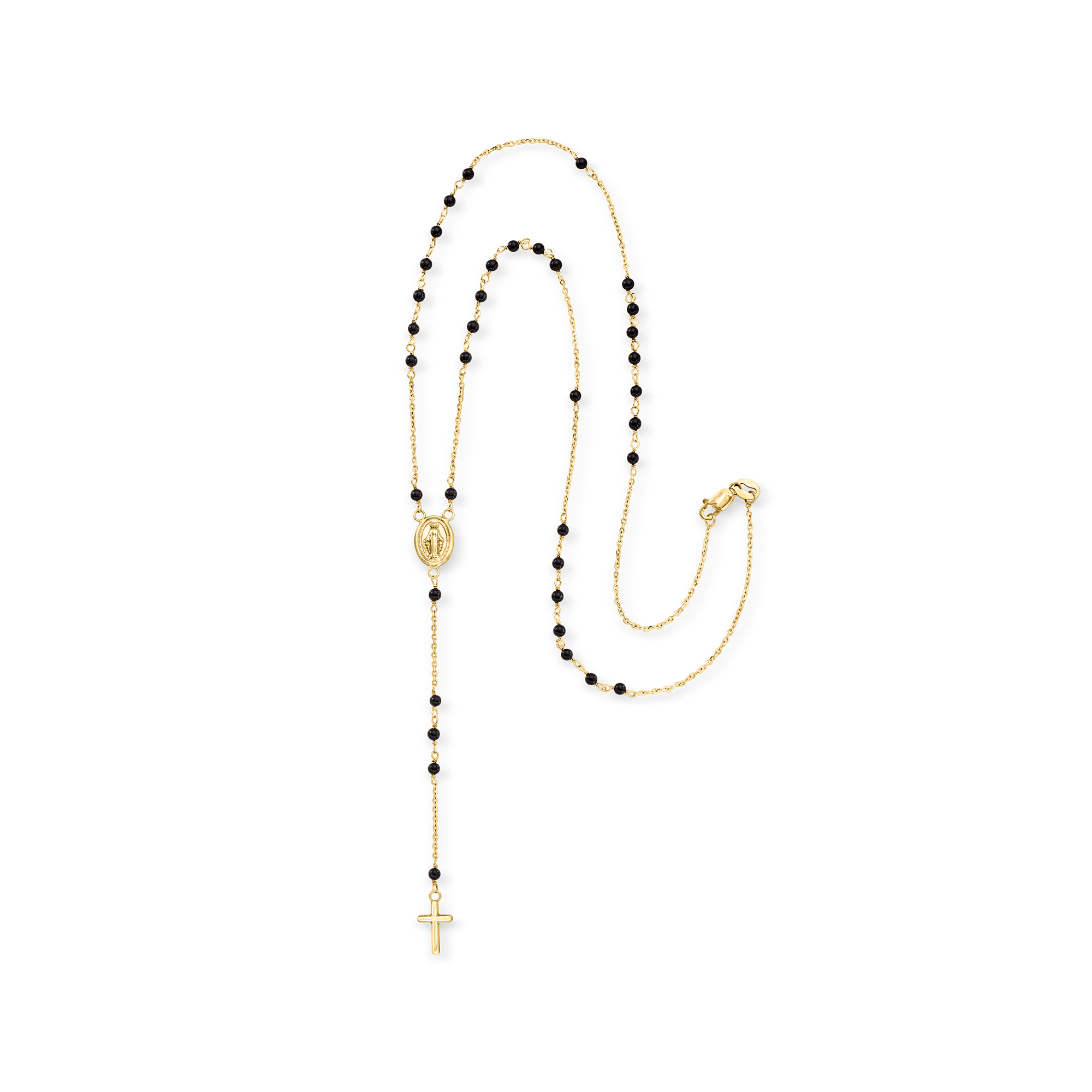 MORELLATO 2904 １POINT GOLD ONYX ALMOND MOTIFS NECKRACE Italian Onyx Bead Rosary Necklace in 18kt Yellow Gold