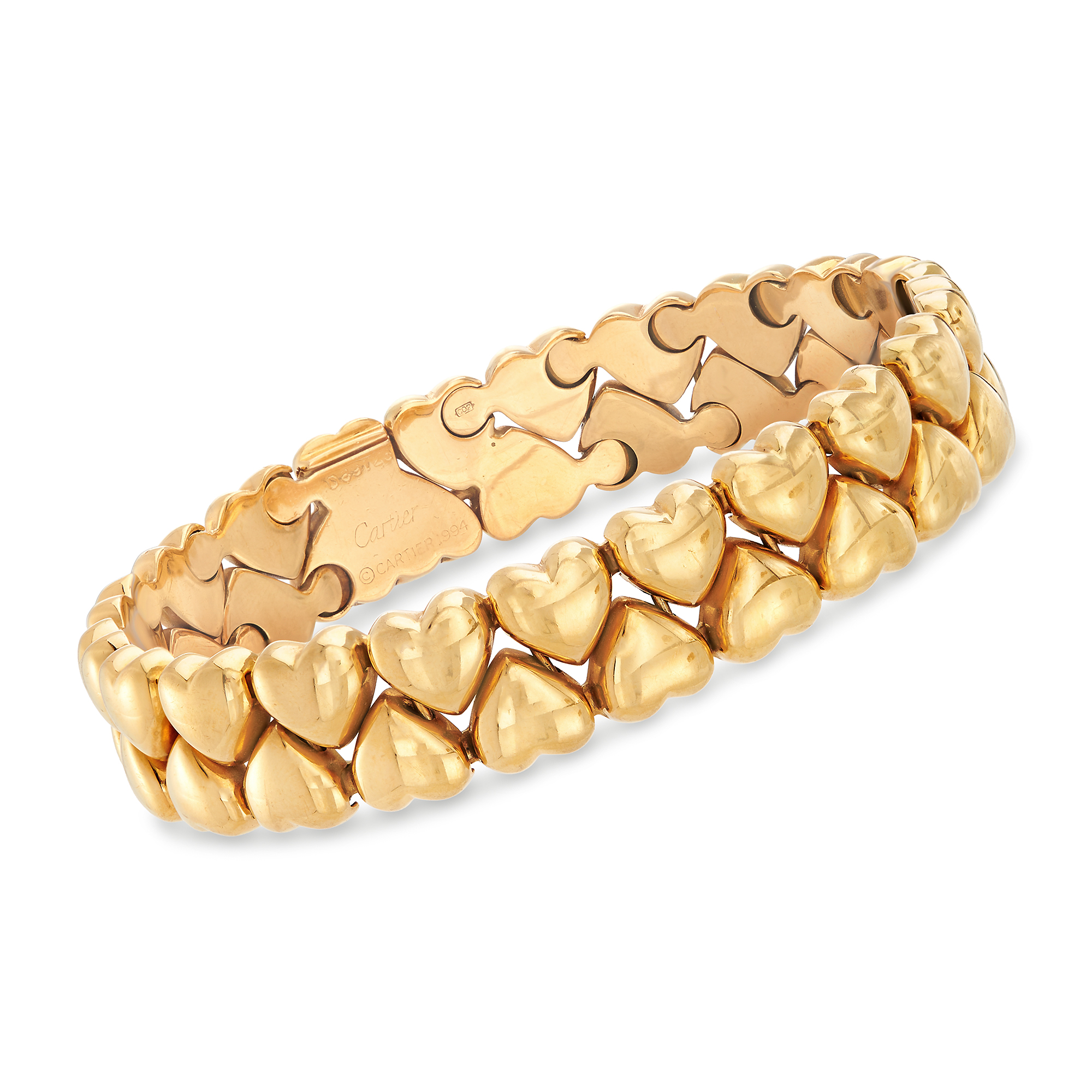 C. 1994 Vintage Cartier Double-Row Heart Bracelet in 18kt Yellow 