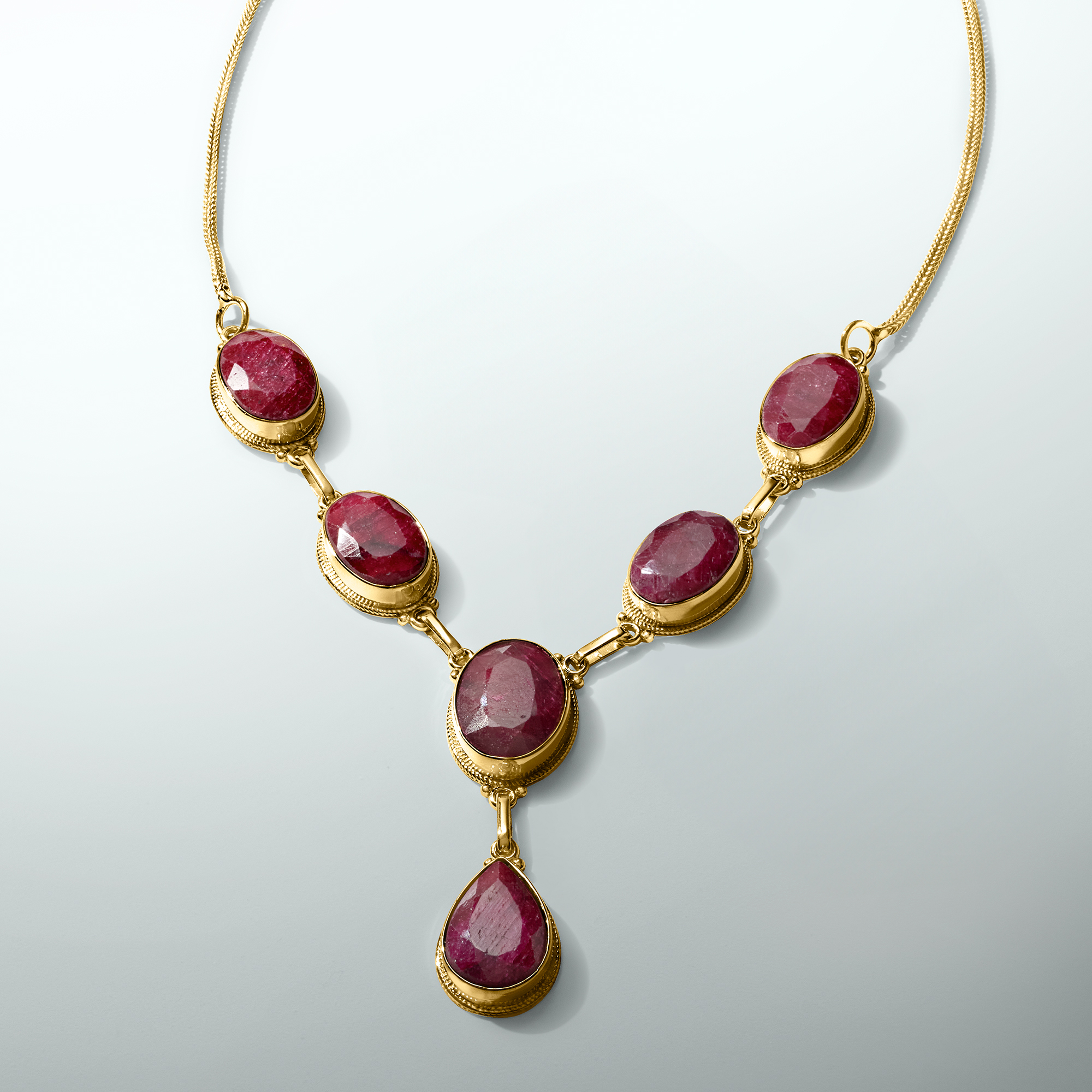49.50 ct. t.w. Ruby Y-Necklace in 18kt Gold Over Sterling