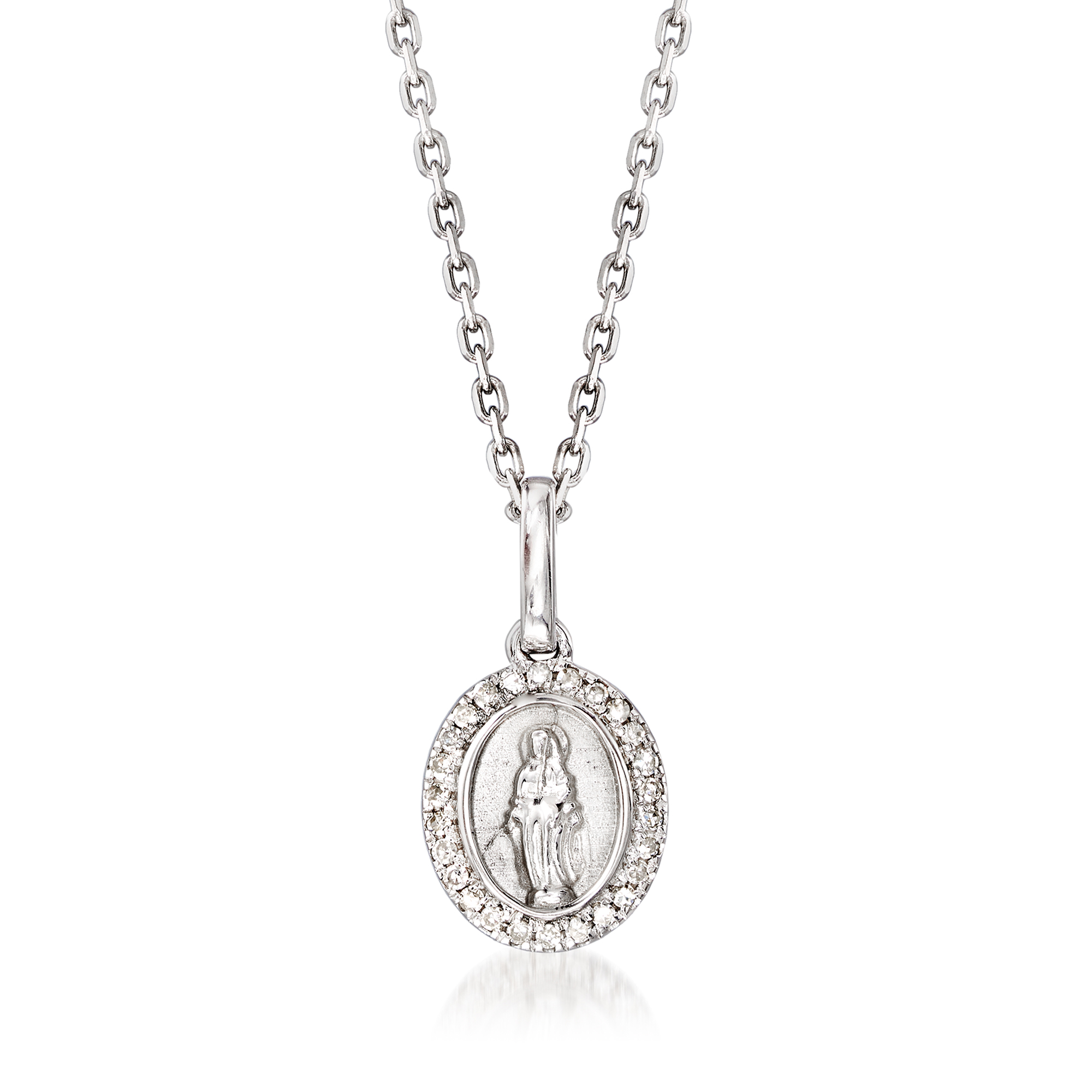 Diamond-Accented Virgin Mary Pendant Necklace in Sterling Silver 