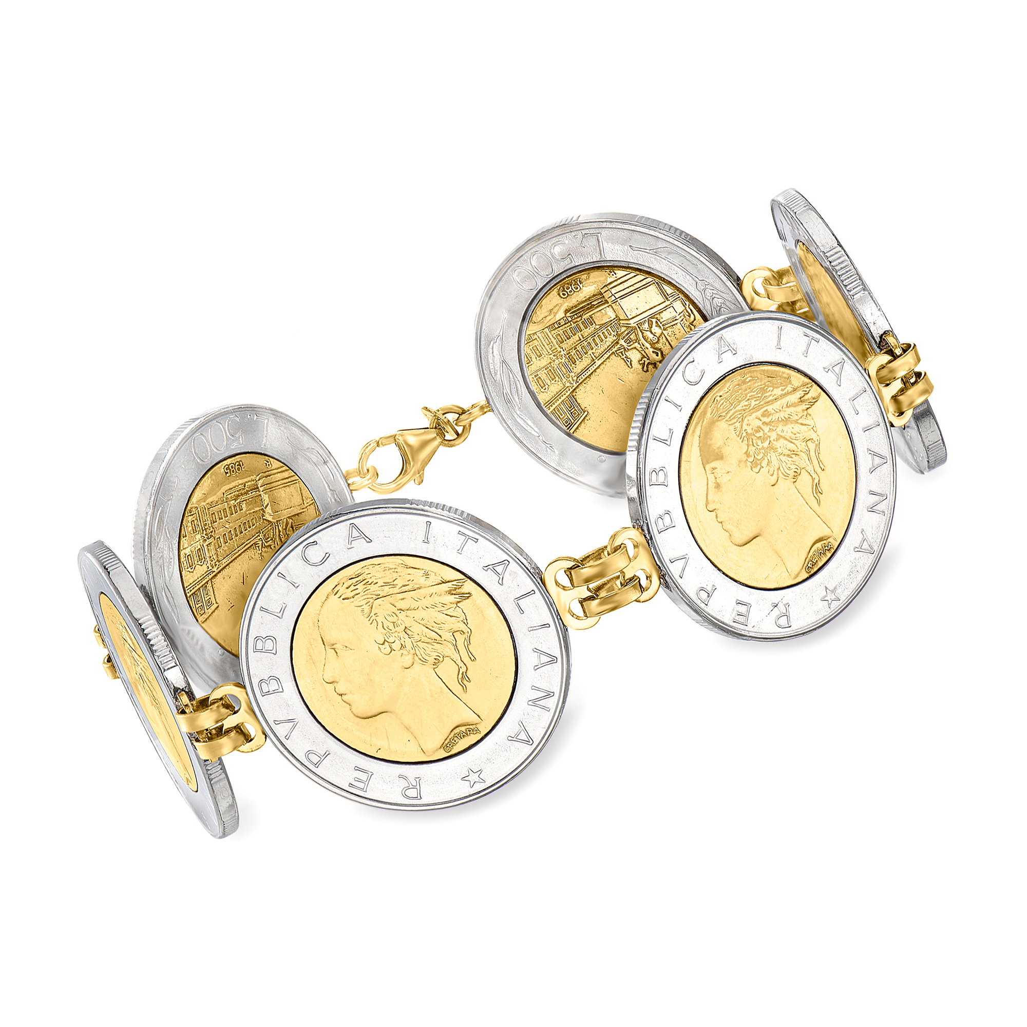 Italian Genuine 500-Lira Coin Bracelet with 14kt Yellow Gold