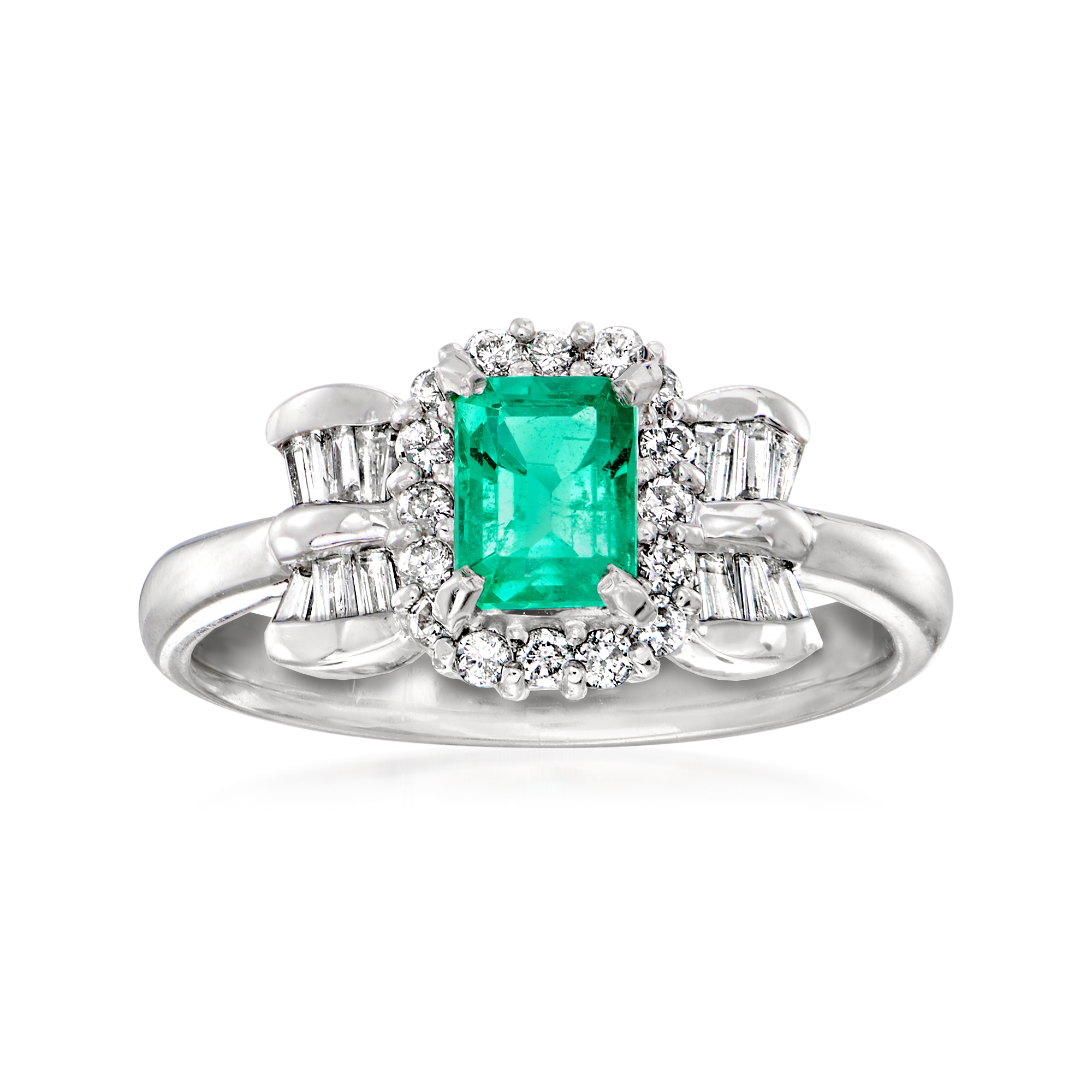 ダイアモンド・クラシック・シリーズ　38〜50 C. 1990 Vintage .52 Carat Emerald and .38 ct. t.w. Diamond Ring in