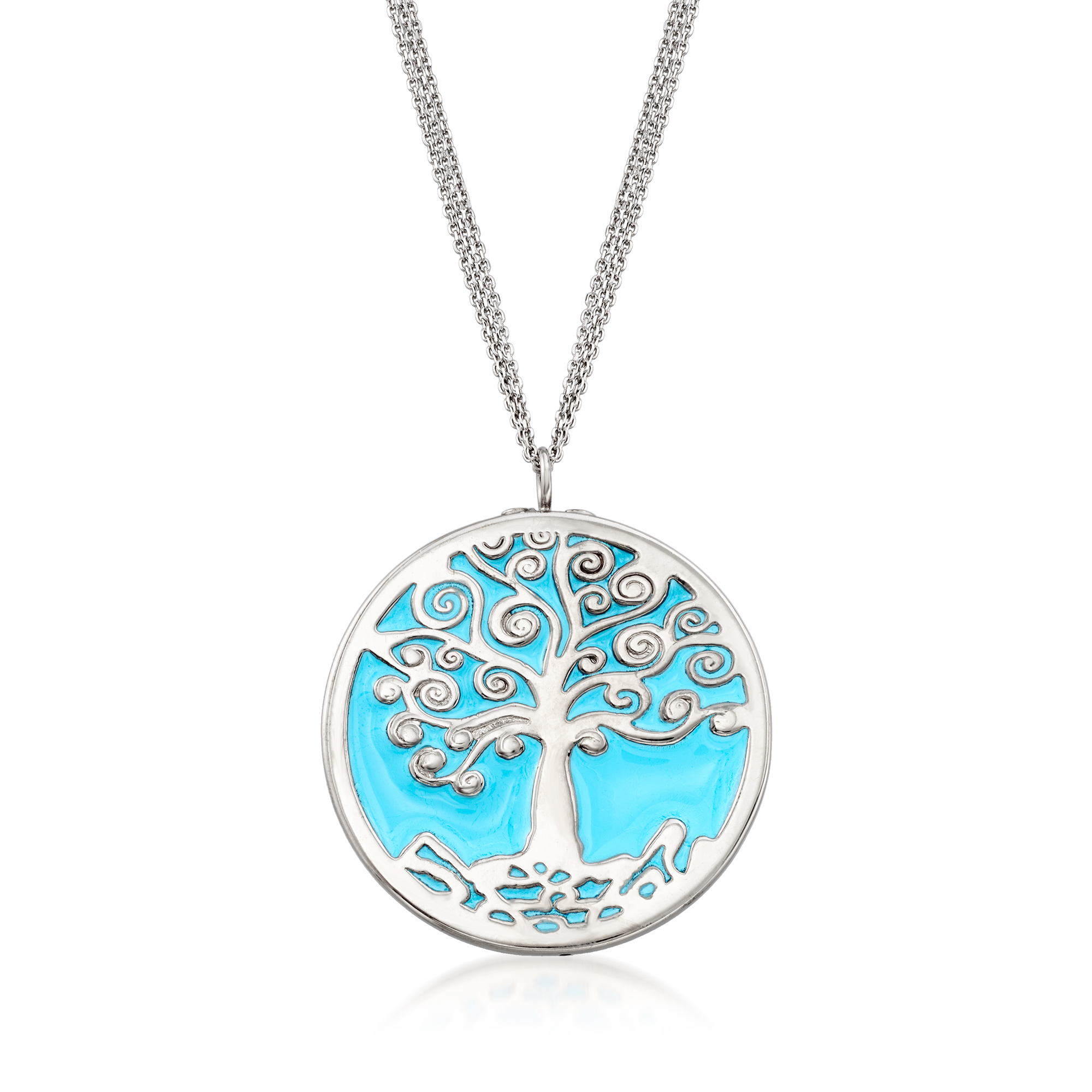 Italian Blue Enamel Tree of Life Pendant Necklace in