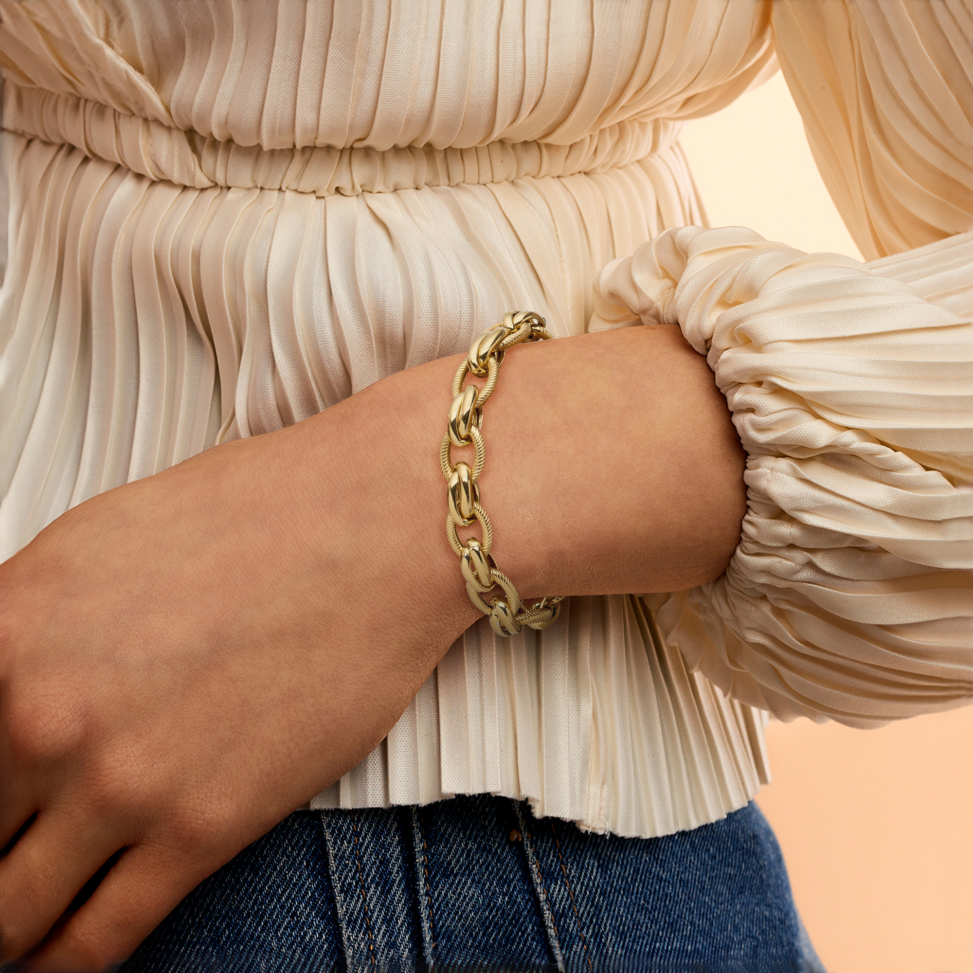 Italian 18kt Gold Over Sterling Textured and Polished Multi-Link