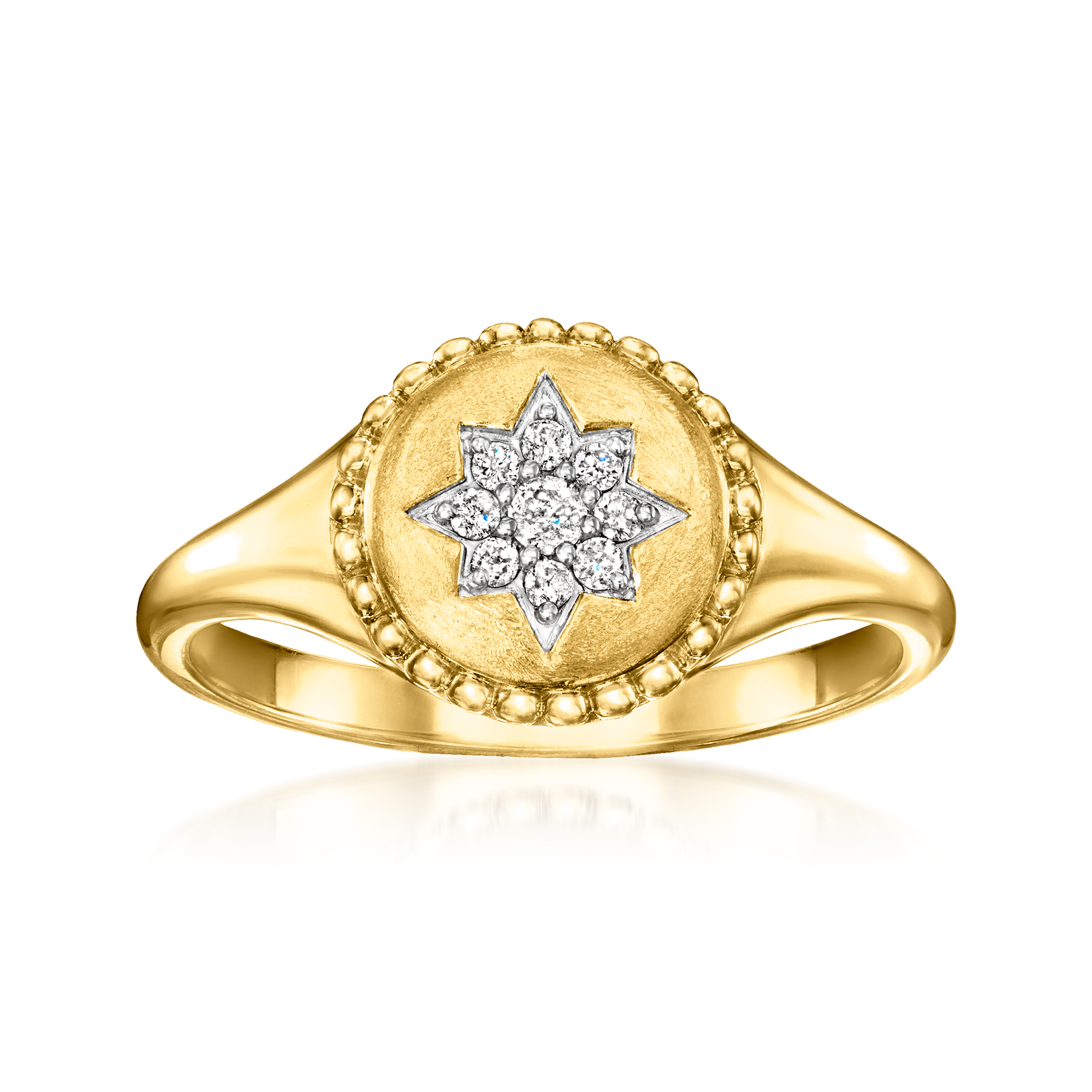 10 ct. t.w. Diamond Star Signet Ring in 18kt Gold Over Sterling