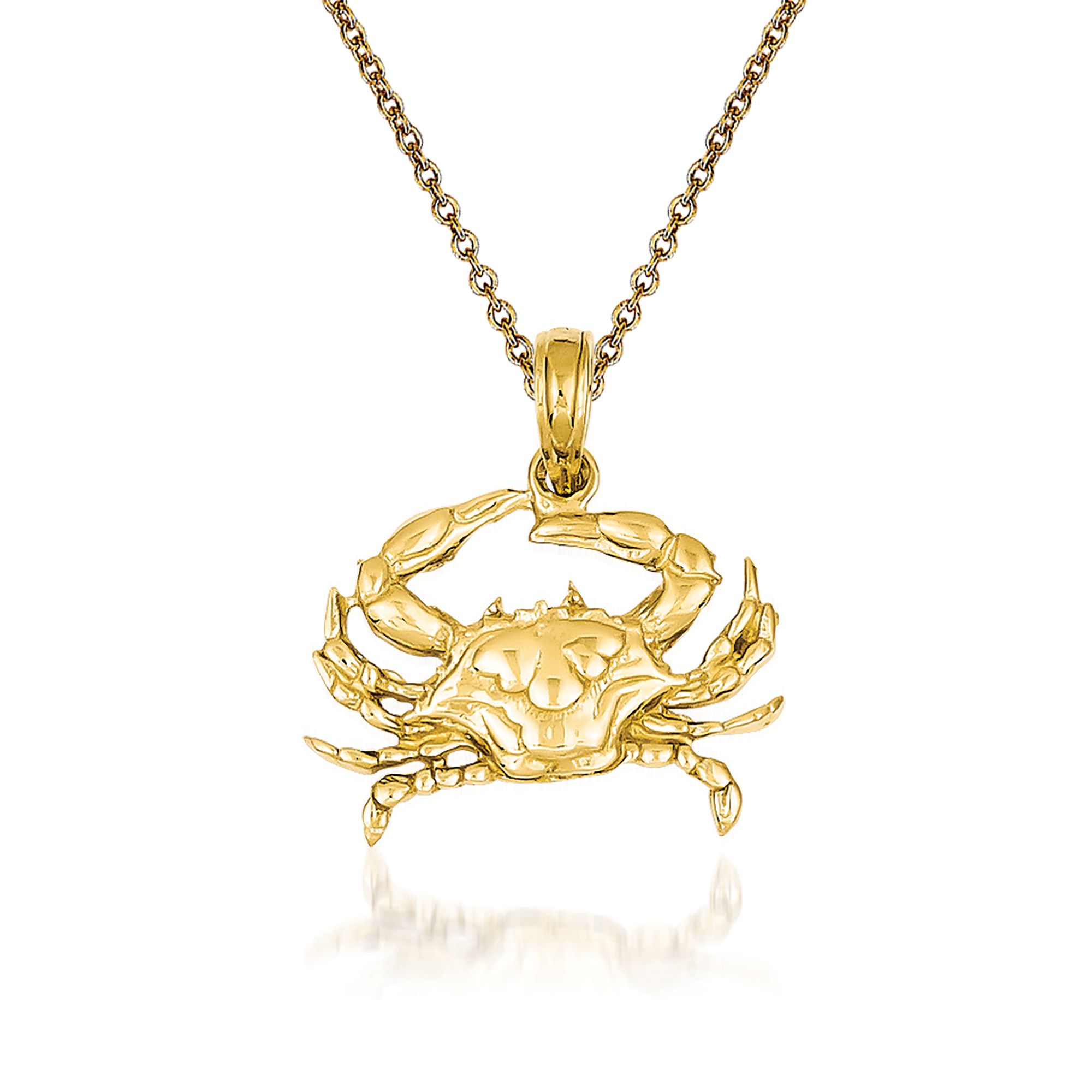 14K Yellow Gold Crab Charm Necklace Pendant Fish Sea Life Lobster:  31927978328133