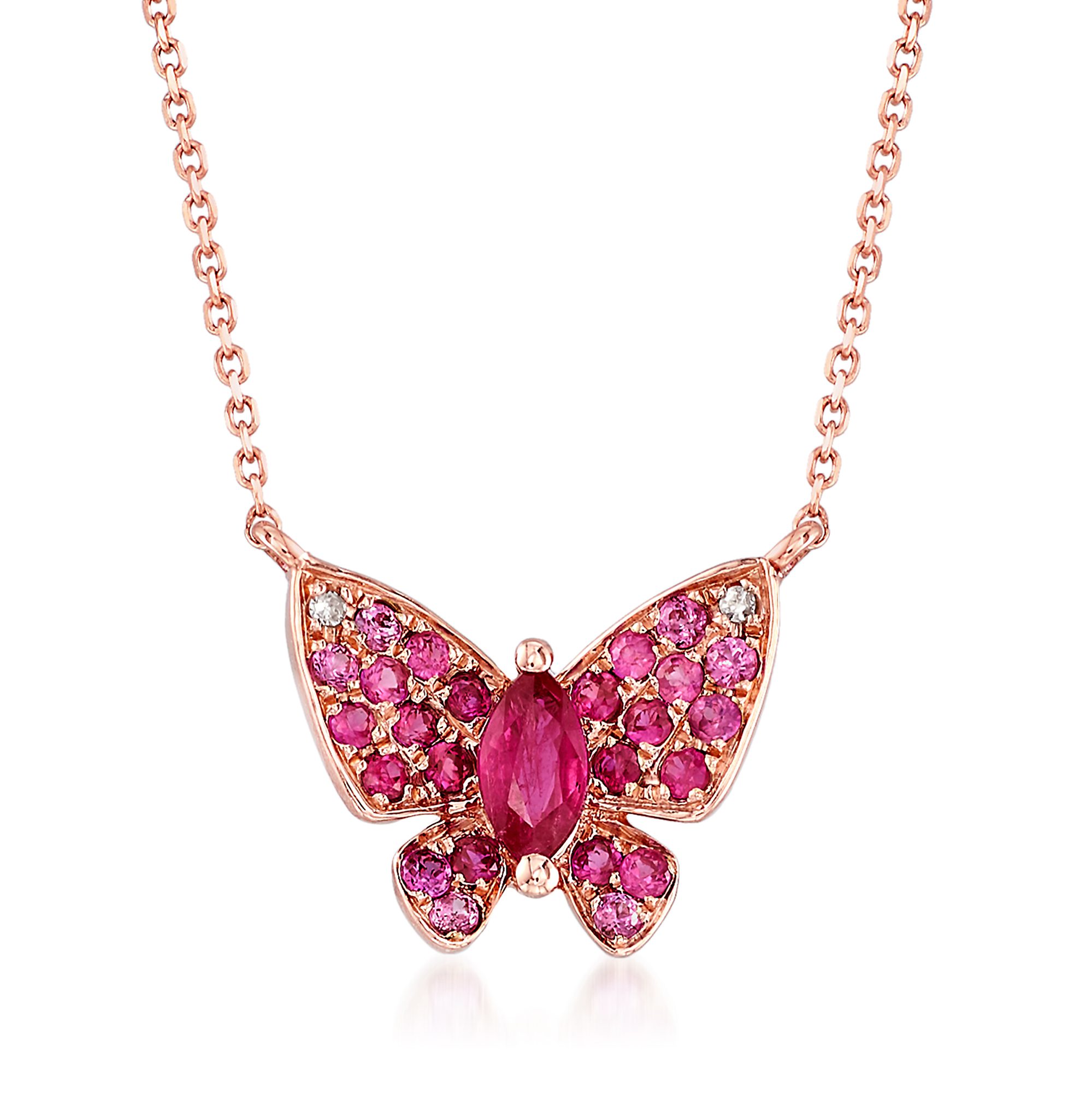 10 Carat Ruby and .20 ct. t.w. Pink Sapphire Butterfly Necklace in 
