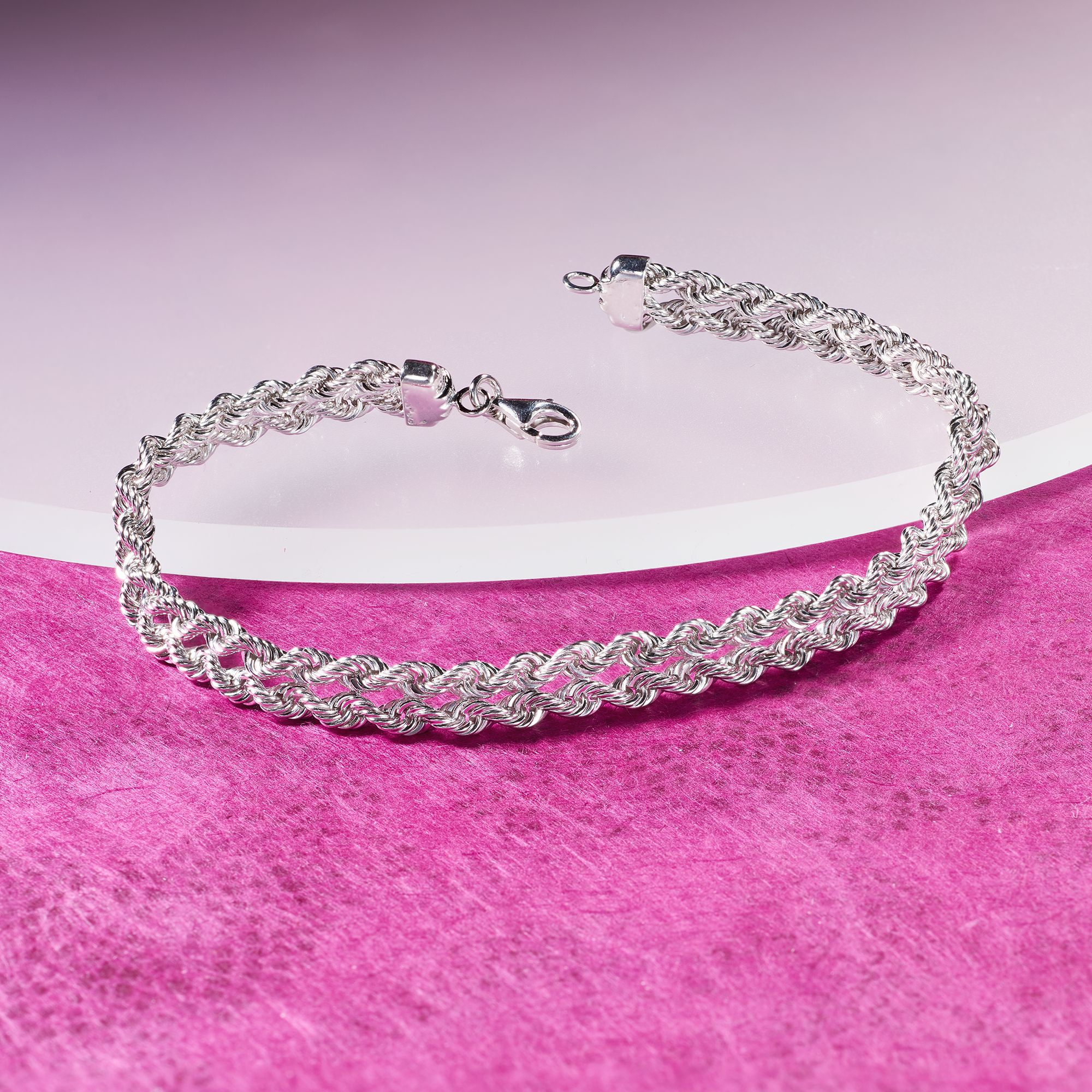 Sterling Silver Double Rope Chain Bracelet