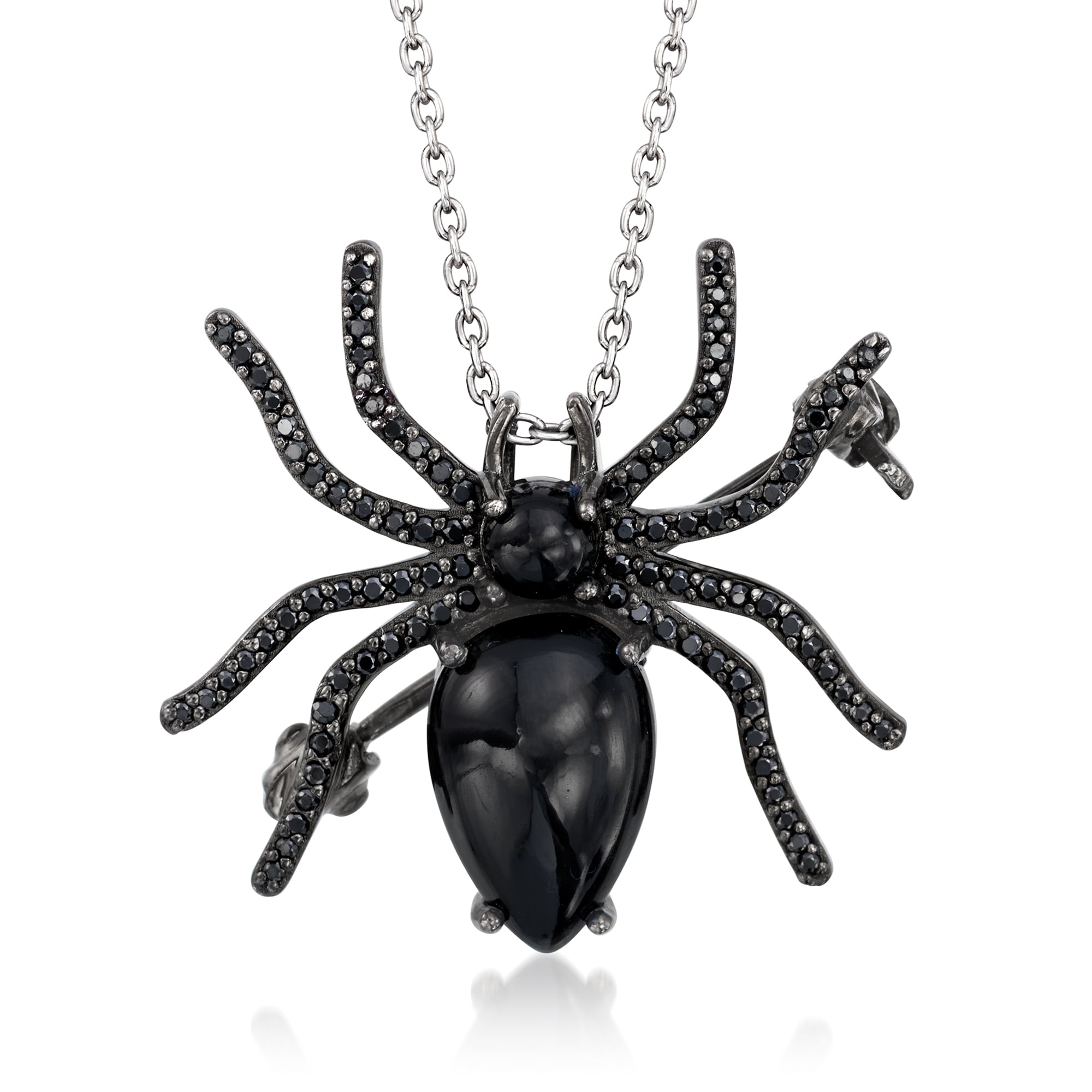 Onyx and .30 ct. t.w. Black Spinel Spider Pin/Pendant Necklace in