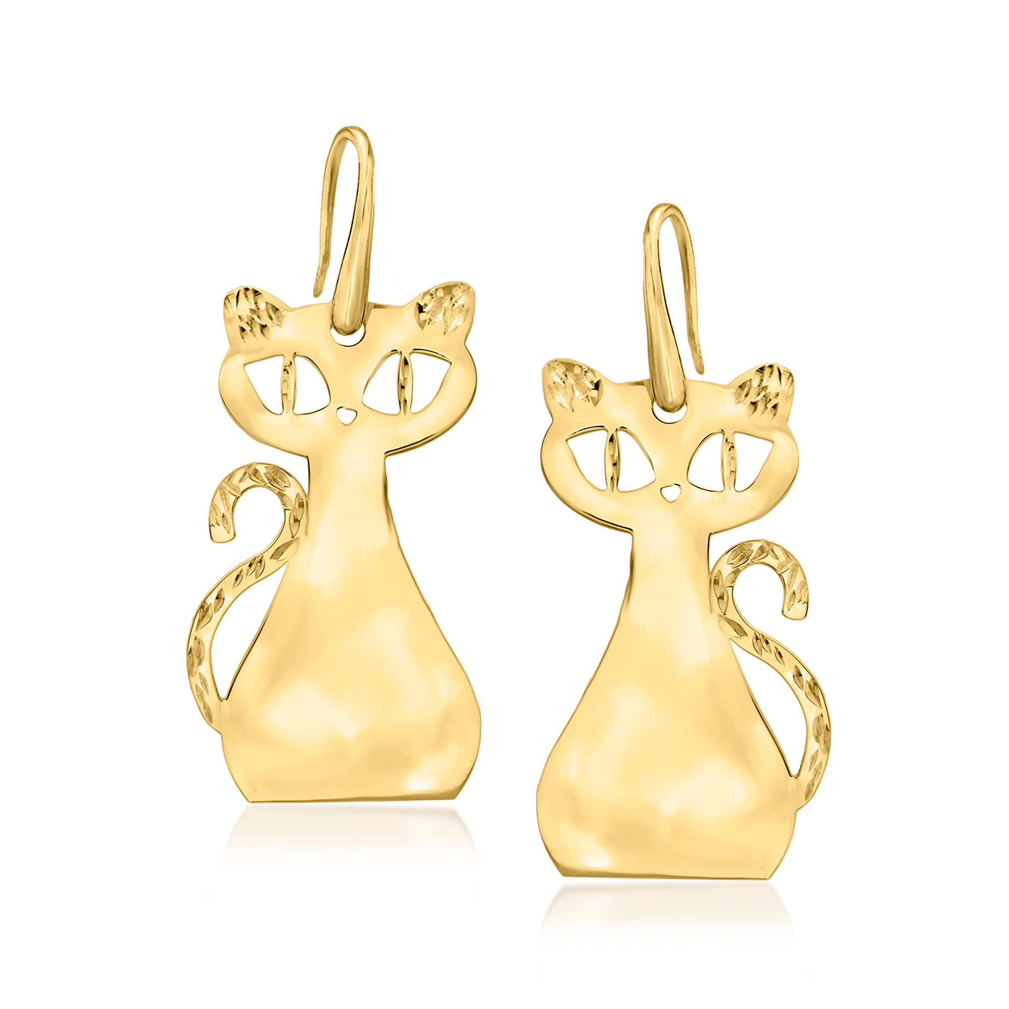 Italian 18kt Gold Over Sterling Textured and Polished Cat Drop
