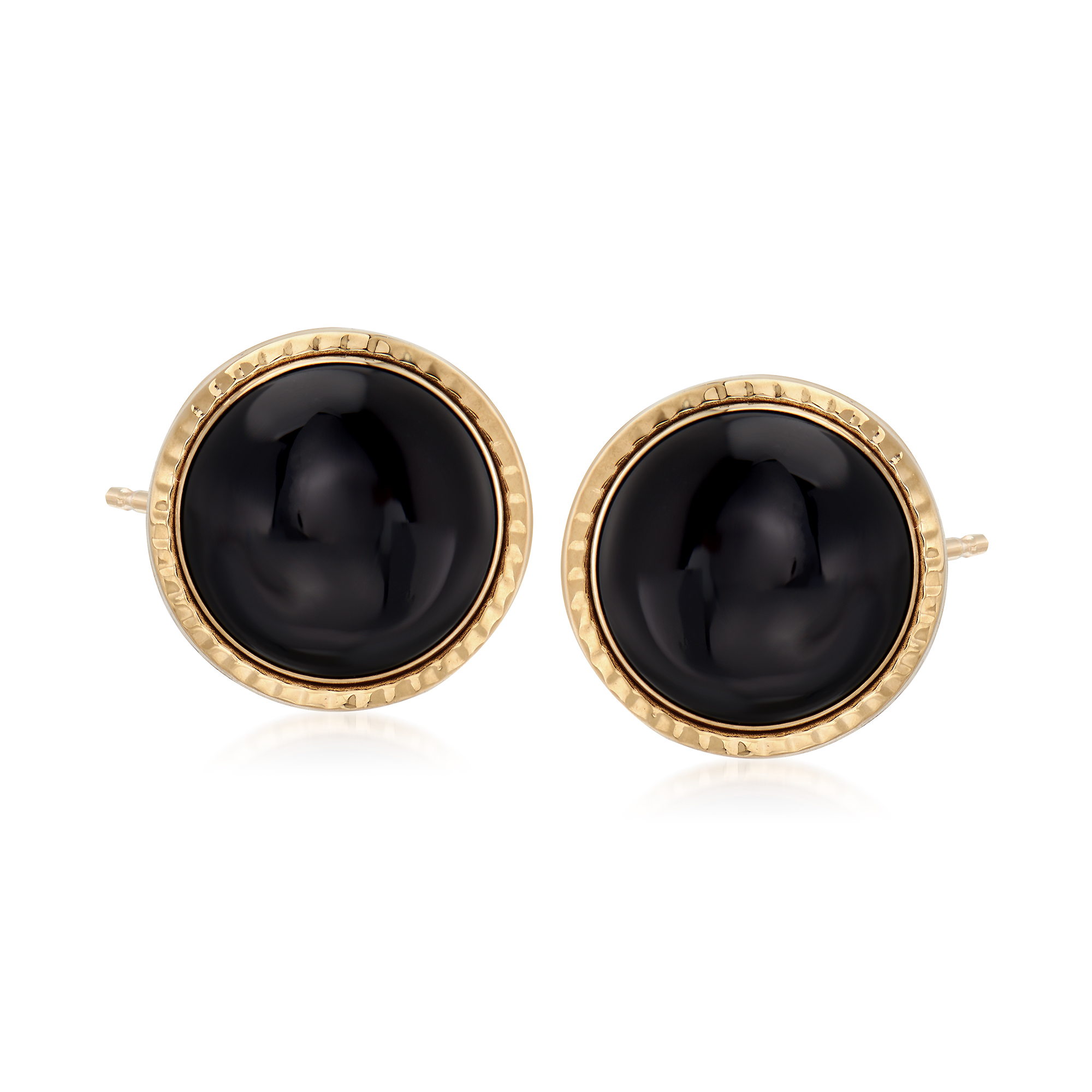 Fine Solid 14K Gold Natural Black Onyx Clover Stud Earrings 