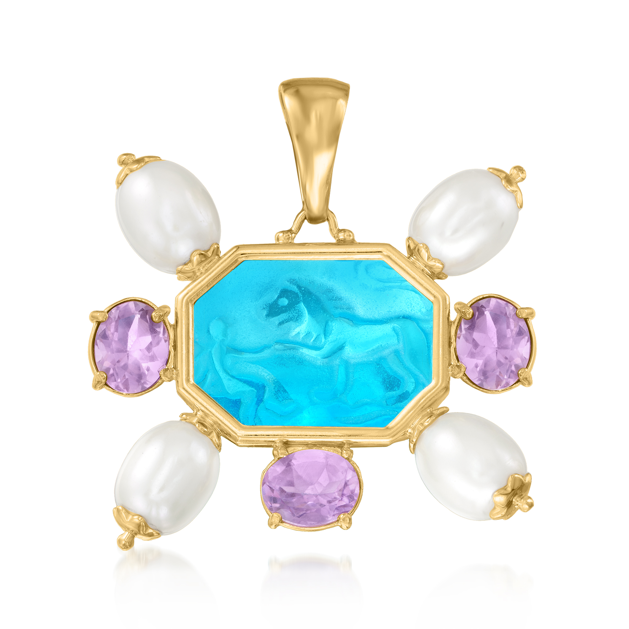 Italian Tagliamonte Blue Venetian Glass Cameo-Style Pendant with