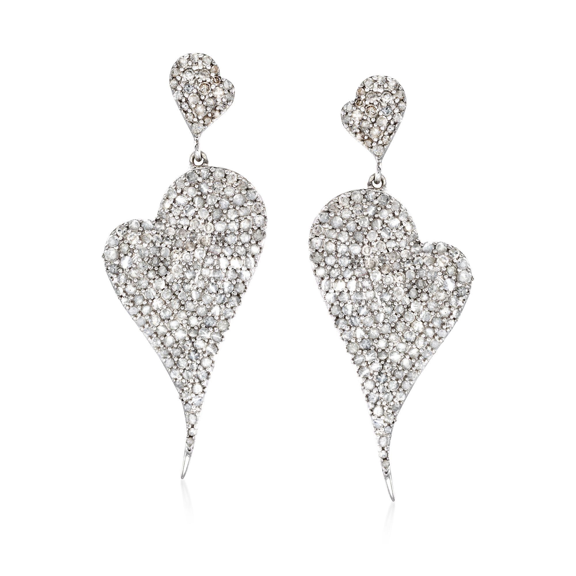 2.00 ct. t.w. Pave Diamond Abstract Heart Drop Earrings in