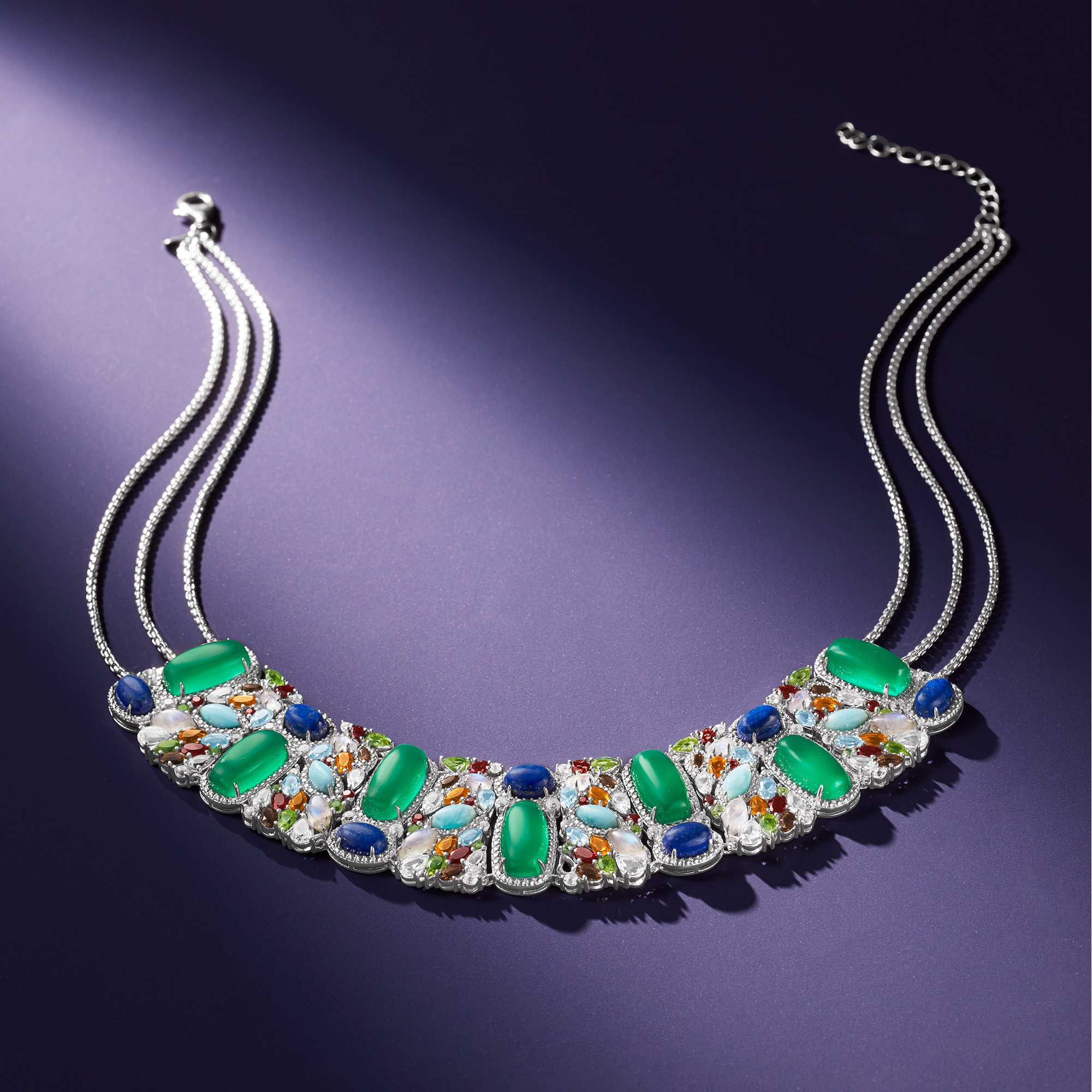 89.55 ct. t.w. Multi-Gemstone Necklace in Sterling Silver