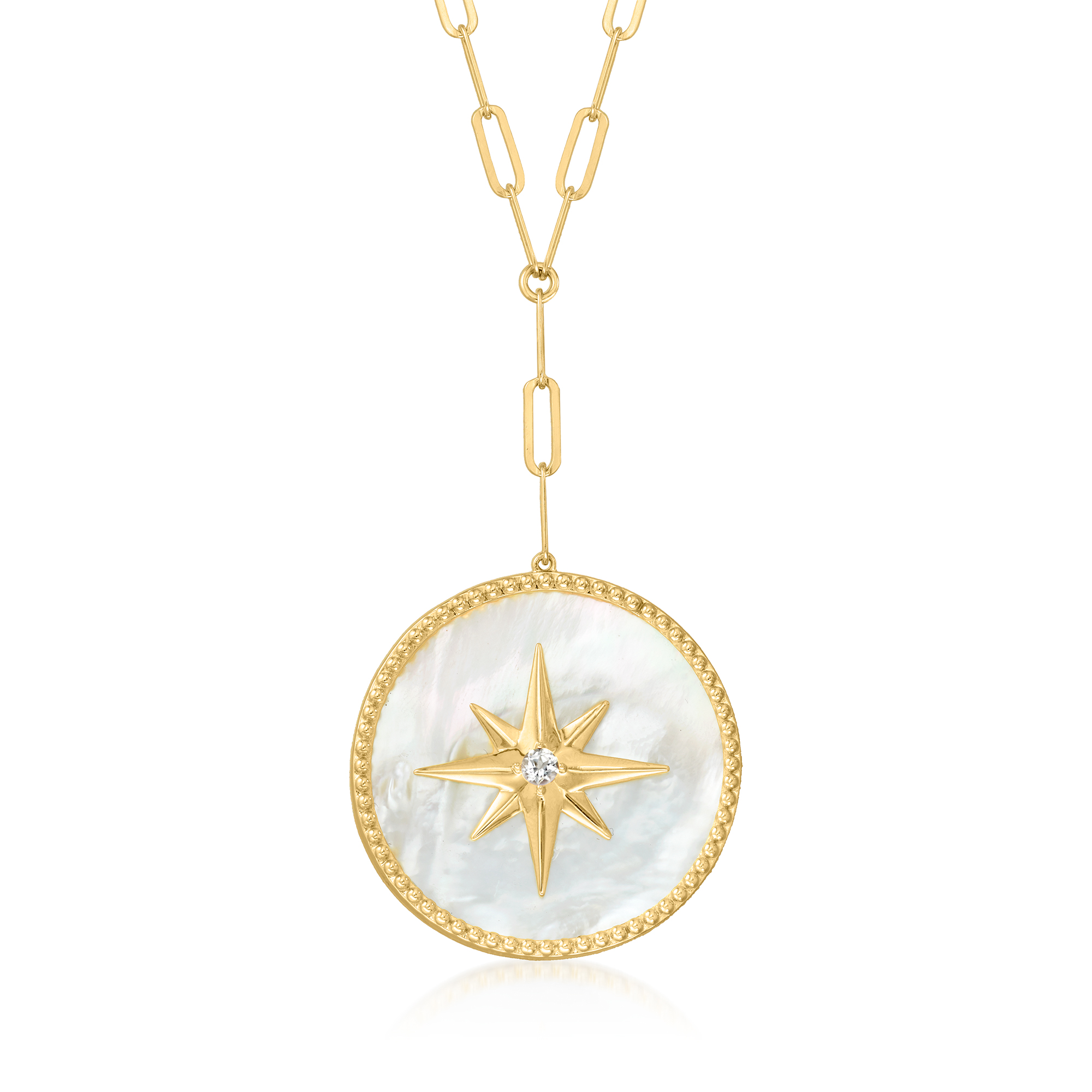 Mother-of-Pearl and .30 Carat White Topaz North Star Medallion Necklace in  18kt Gold Over Sterling | Ross-Simons