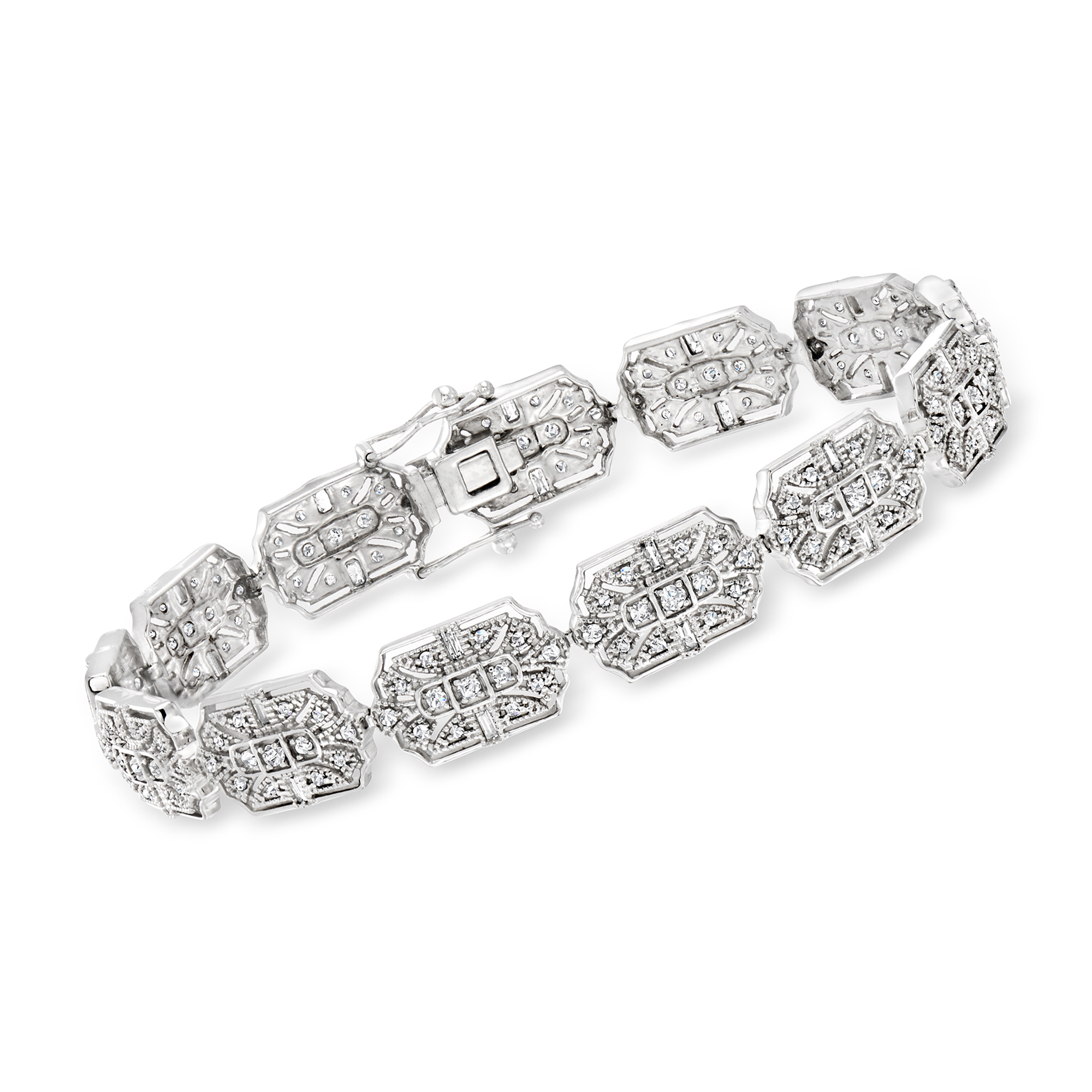 1.50 ct. t.w. Baguette and Round Diamond Vintage-Style Bracelet in