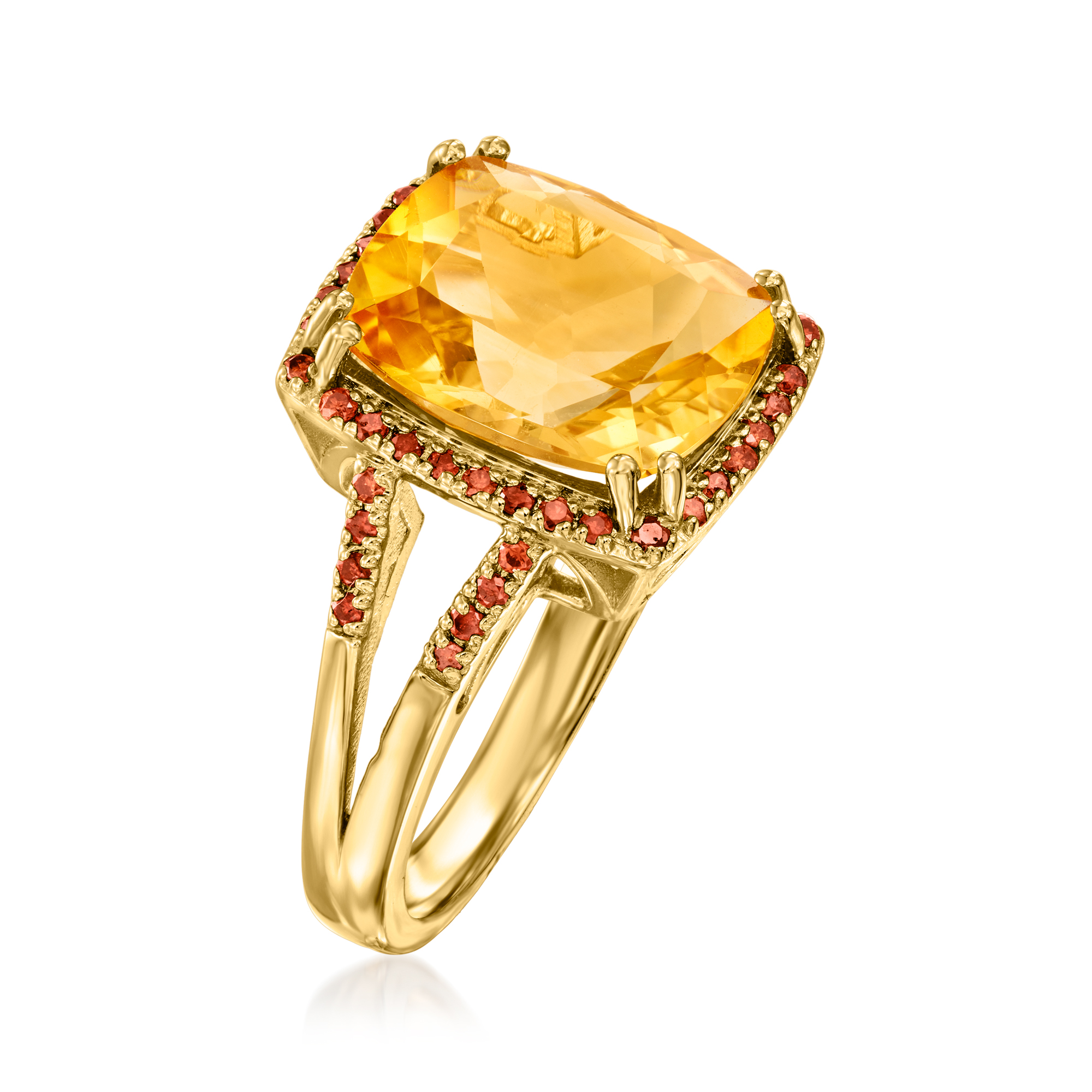 4.80 Carat Citrine and .29 ct. t.w. Red Diamond Ring in 18kt