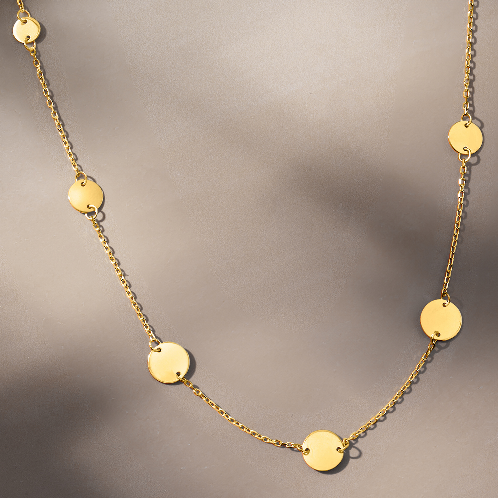 Italian 14kt Yellow Gold Multi-Size Disc Station Necklace | Ross