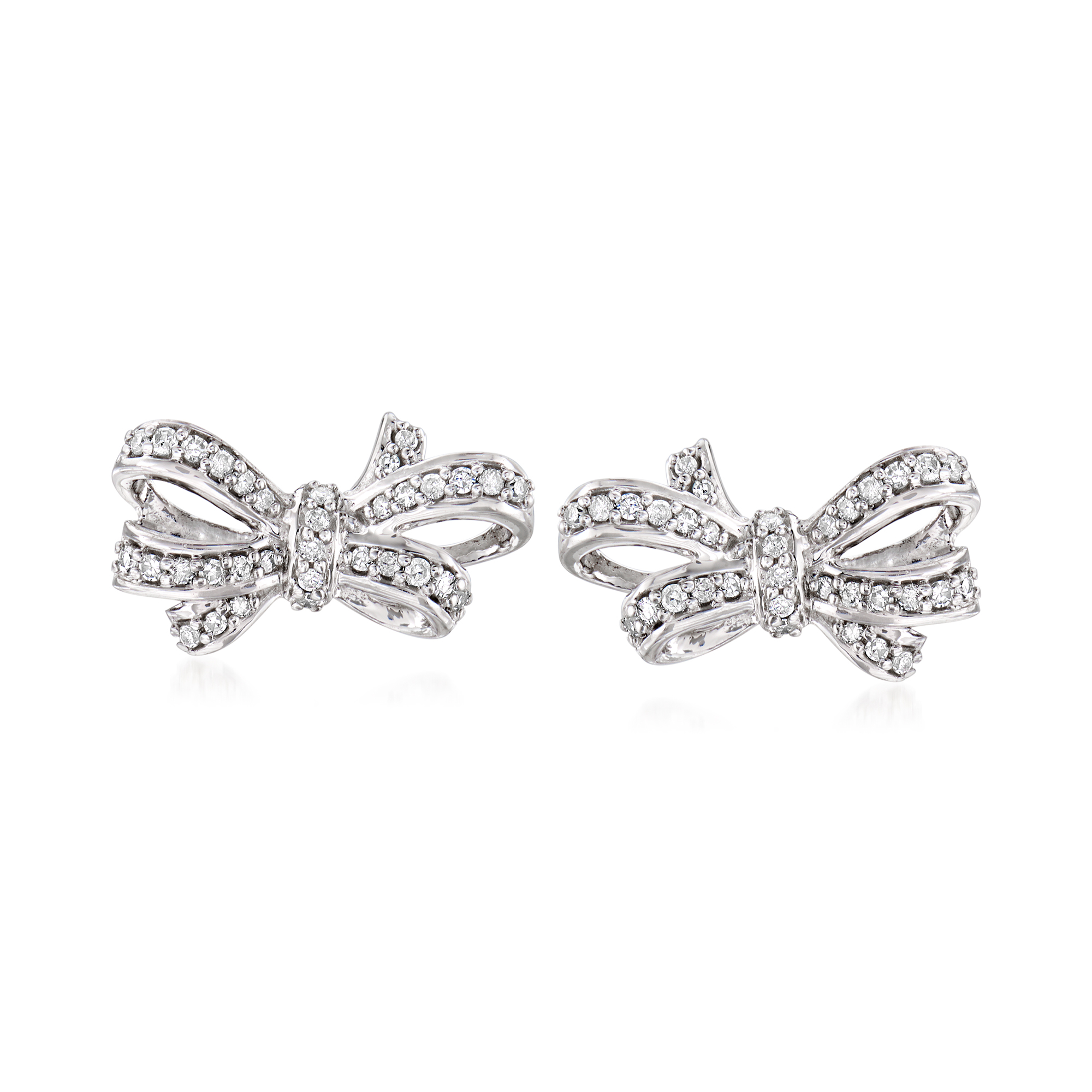 .24 ct. t.w. Diamond Bow Earrings in Sterling Silver | Ross-Simons