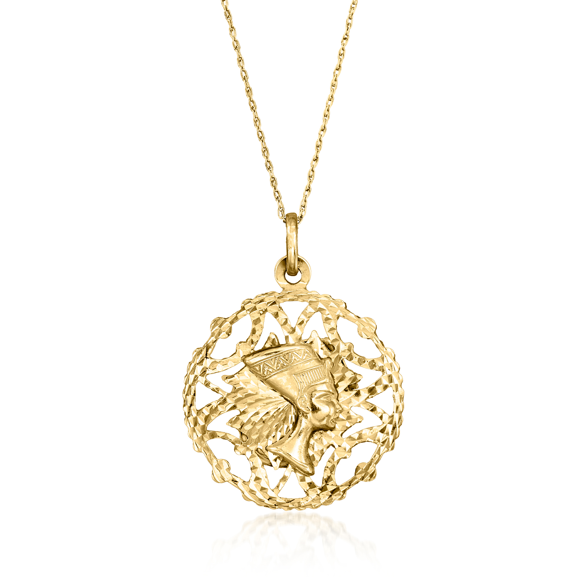 C. 1980 Vintage 14kt Yellow Gold Nefertiti and Lady Justice