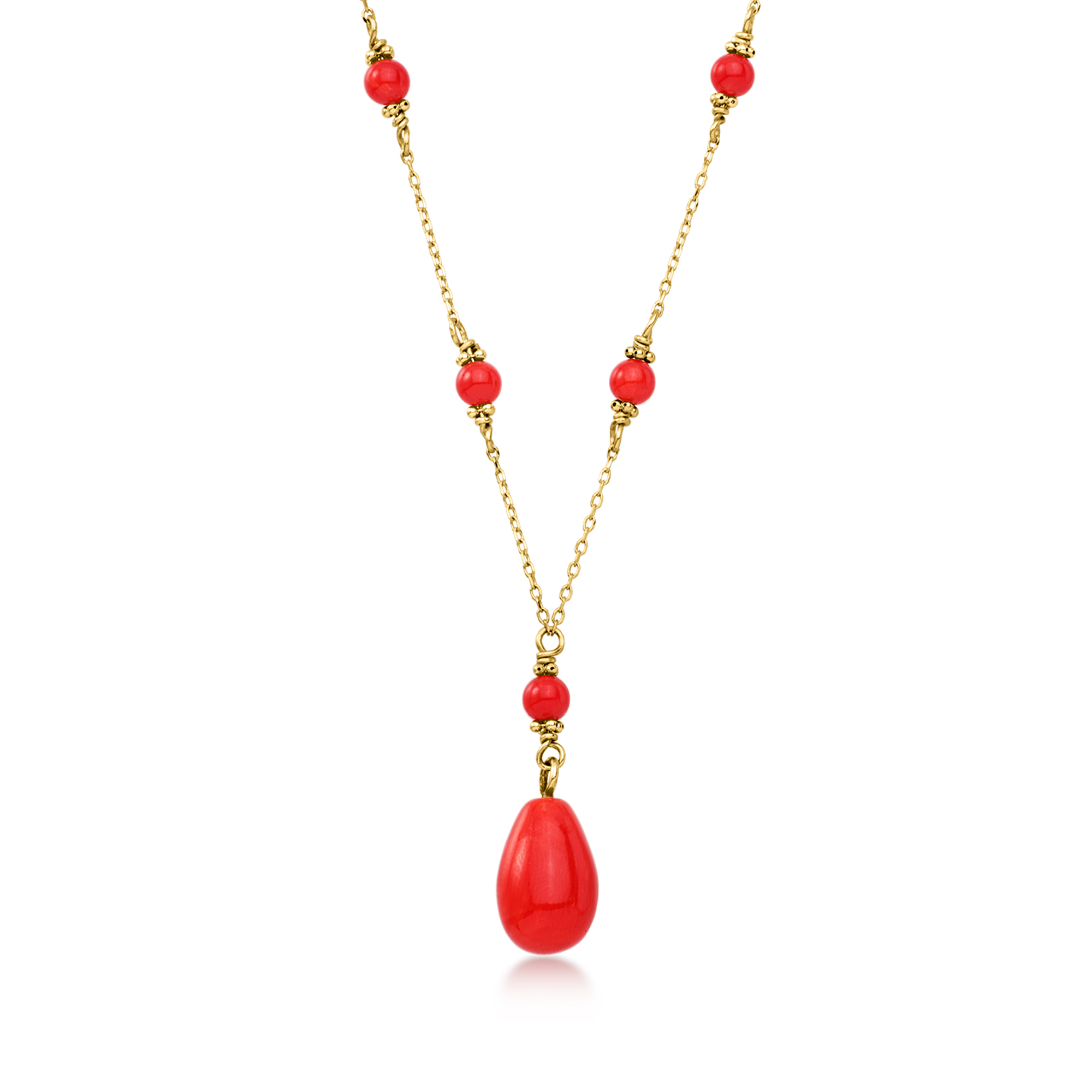 C. 1960 Vintage Coral Station Necklace in 14kt Yellow Gold