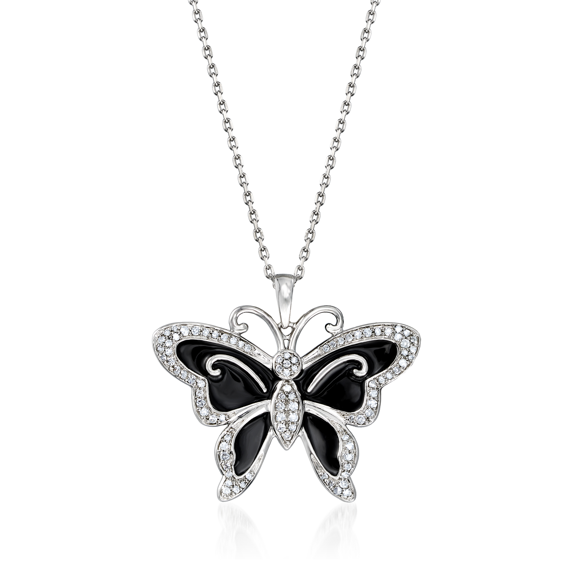 25 Diamond and Black Enamel Butterfly Pendant Necklace in