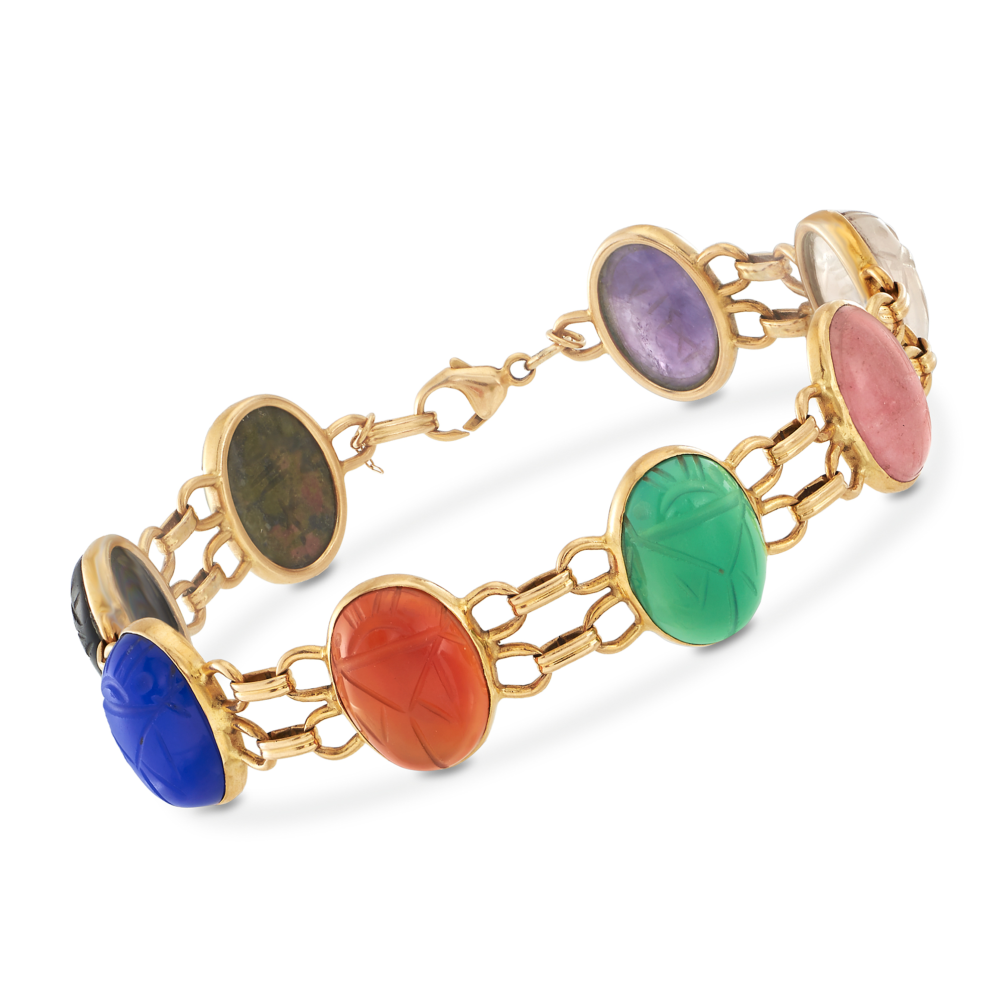 C. 1980 Vintage Multi-Stone Scarab Bracelet in 14kt Yellow