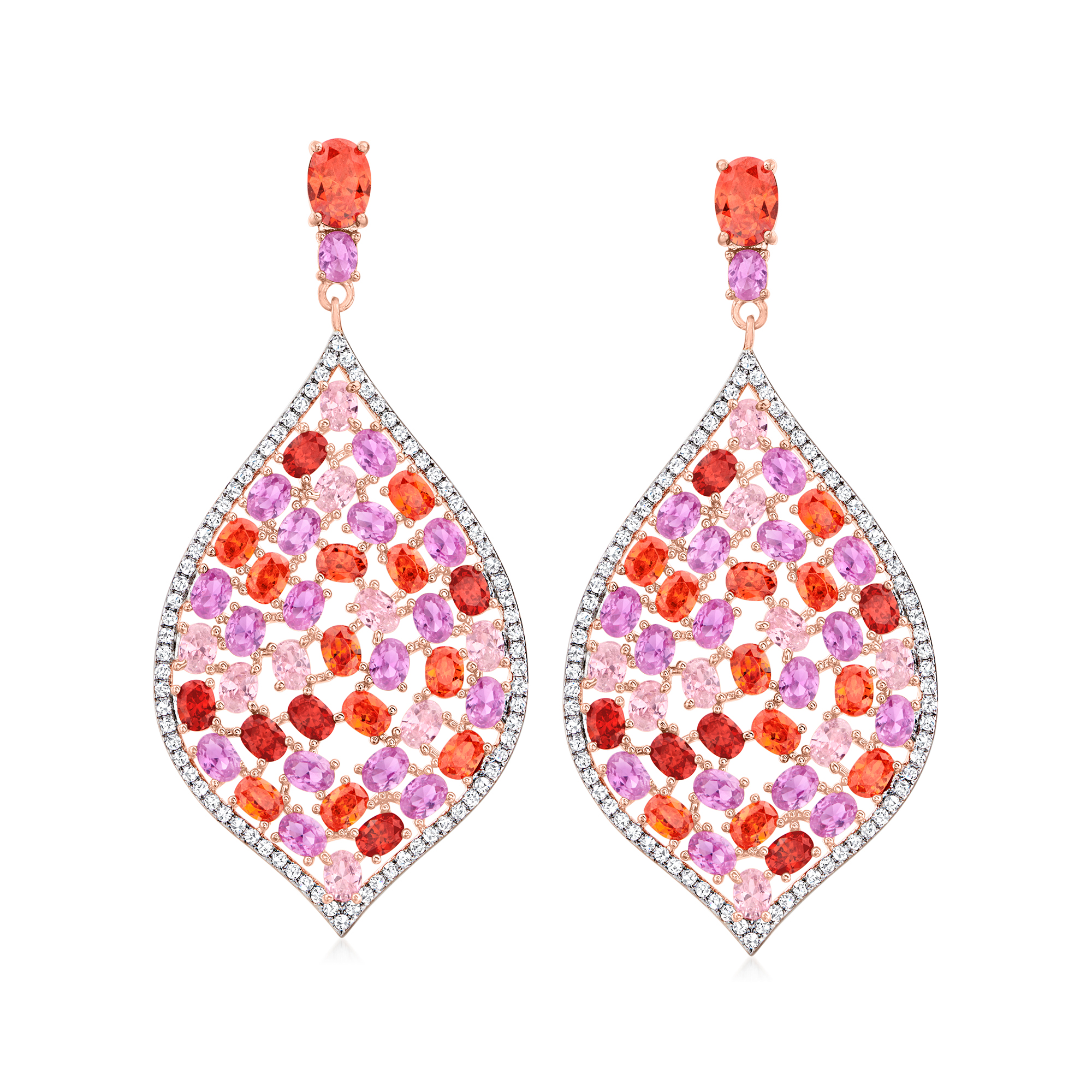 24.95 ct. t.w. Multicolored CZ Drop Earrings in 18kt Rose Gold Over 