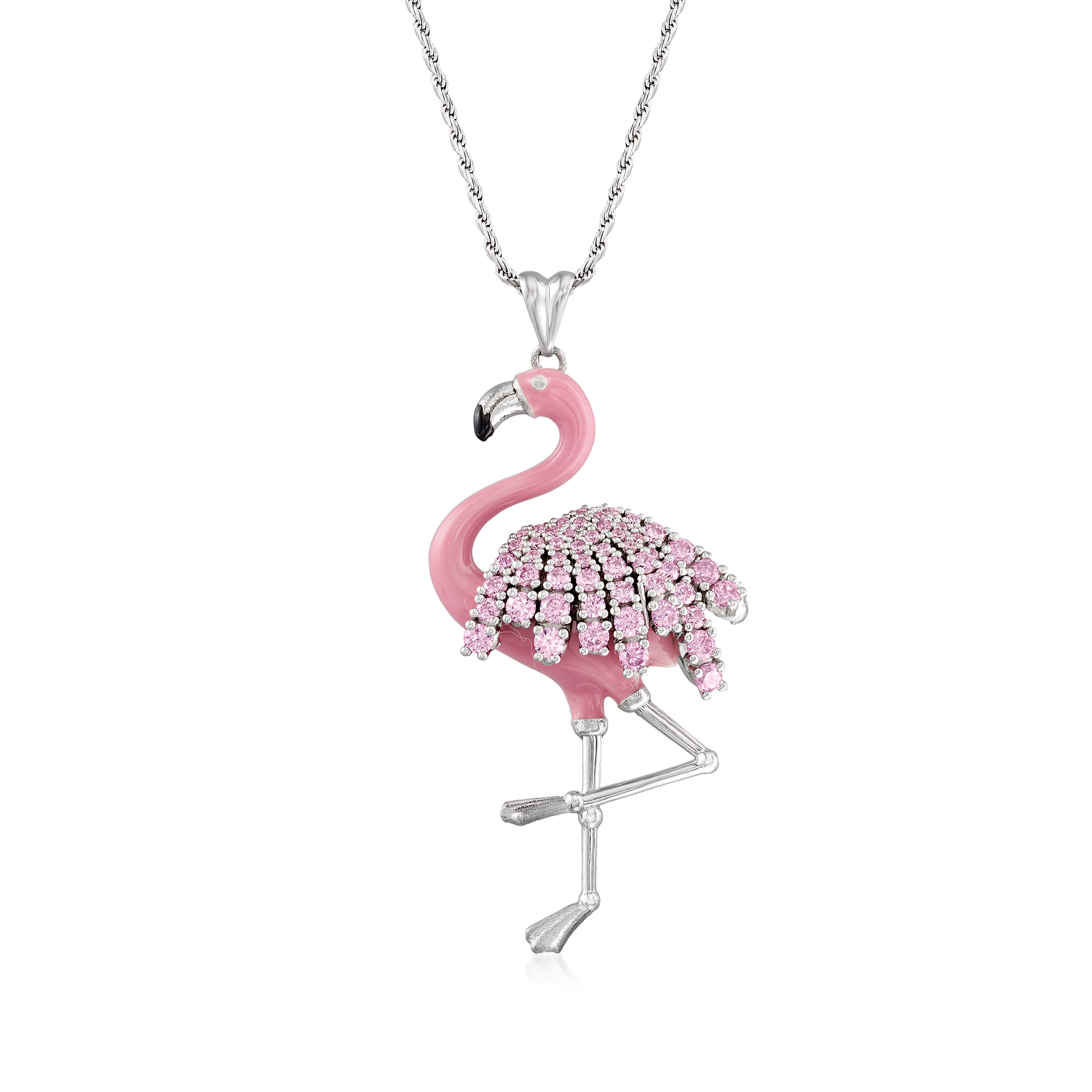 flamingo♡ Italian 1.30 ct. t.w. Pink CZ Flamingo Pendant Necklace with