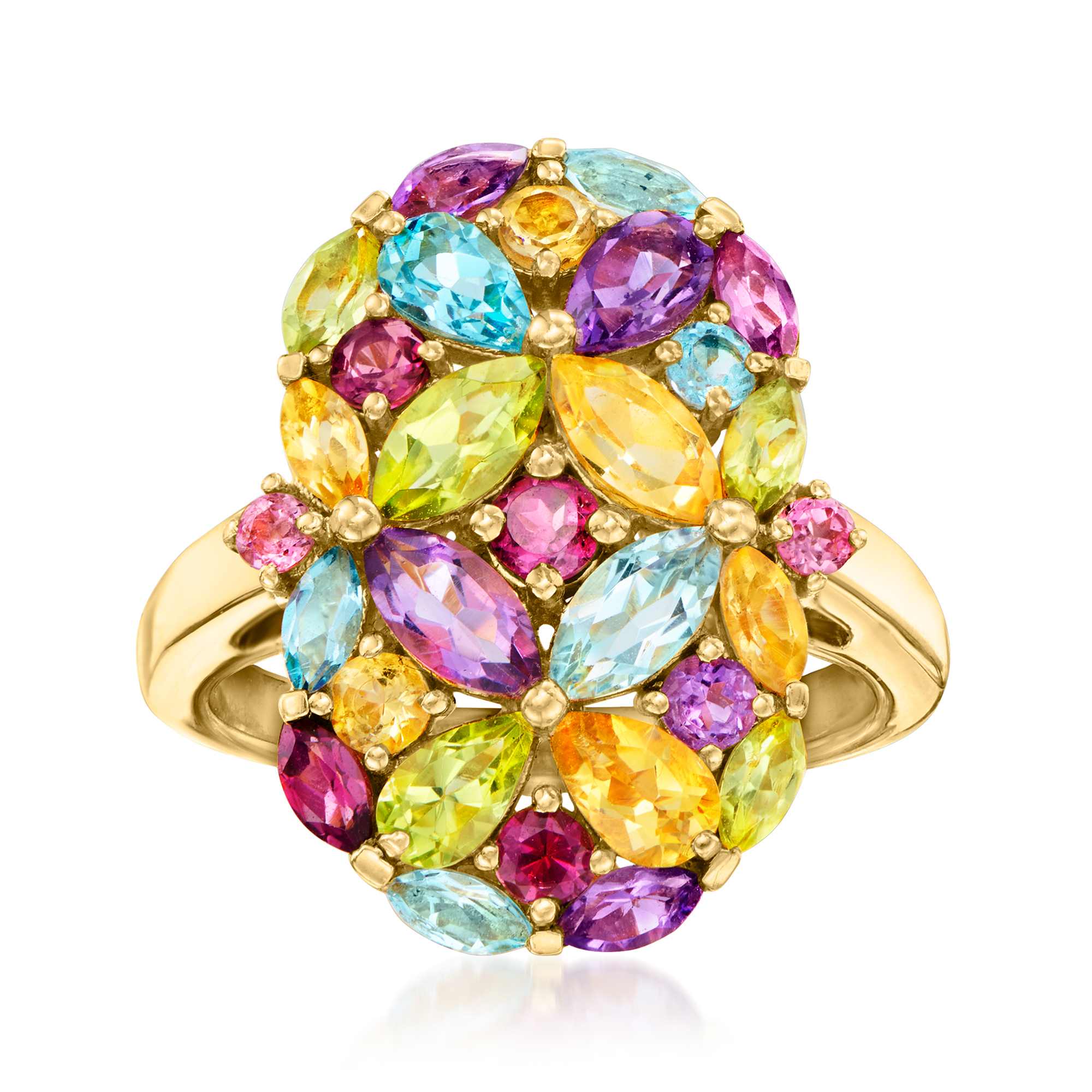 2.61 ct. t.w. Multi-Gemstone Floral Ring in 18kt Gold Over