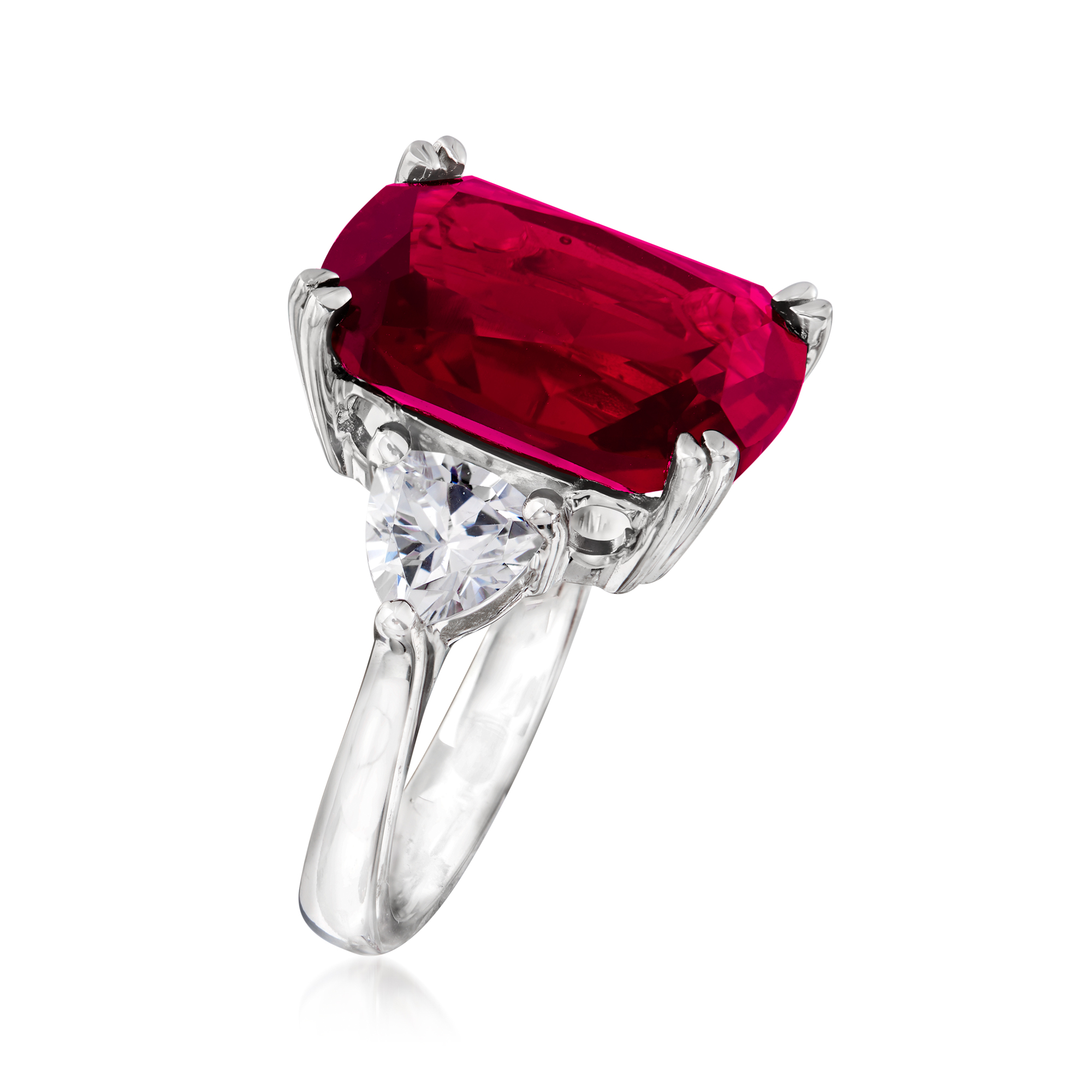 12.70 Carat Simulated Ruby and 1.75 ct. t.w. CZ Ring in Sterling