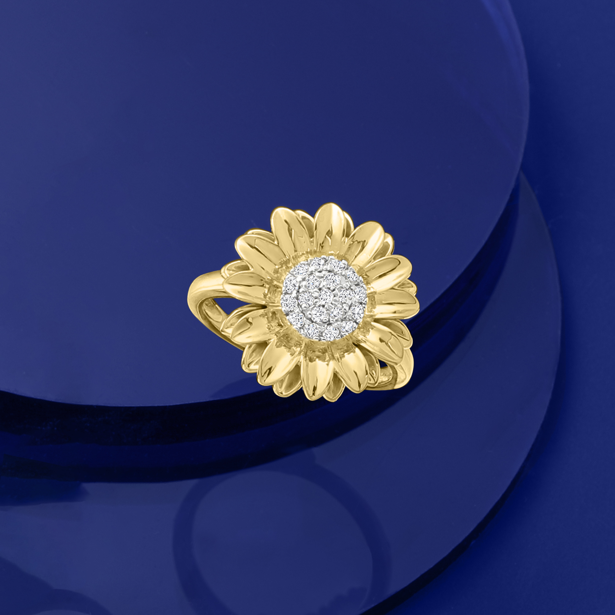 25 ct. t.w. Diamond Sunflower Ring in 18kt Gold Over Sterling