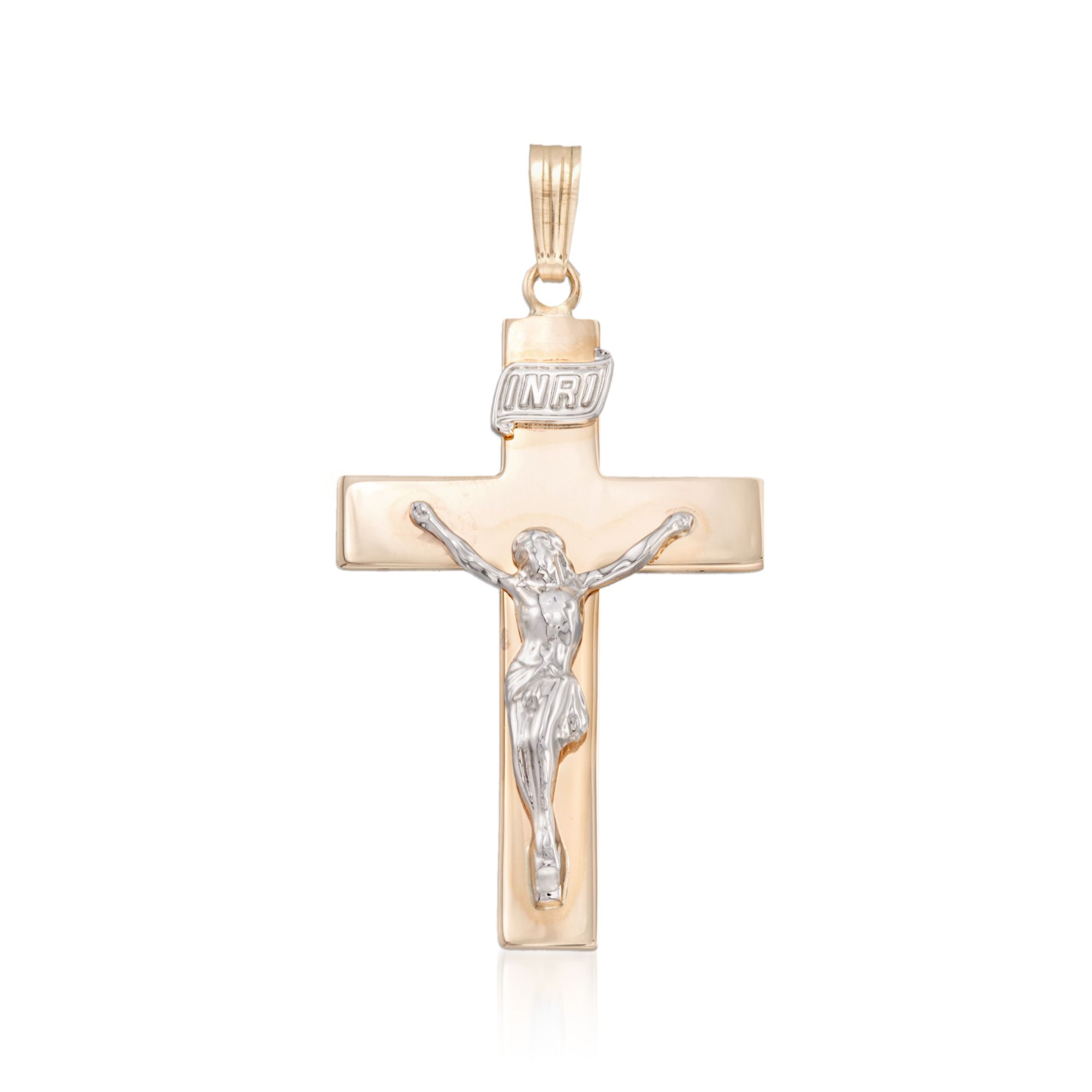 14K Yellow and white gold 2 tone Crucifix Cross Religious Pendant 14K Yellow and white gold 2 tone Crucifix Cross Religious Pendant