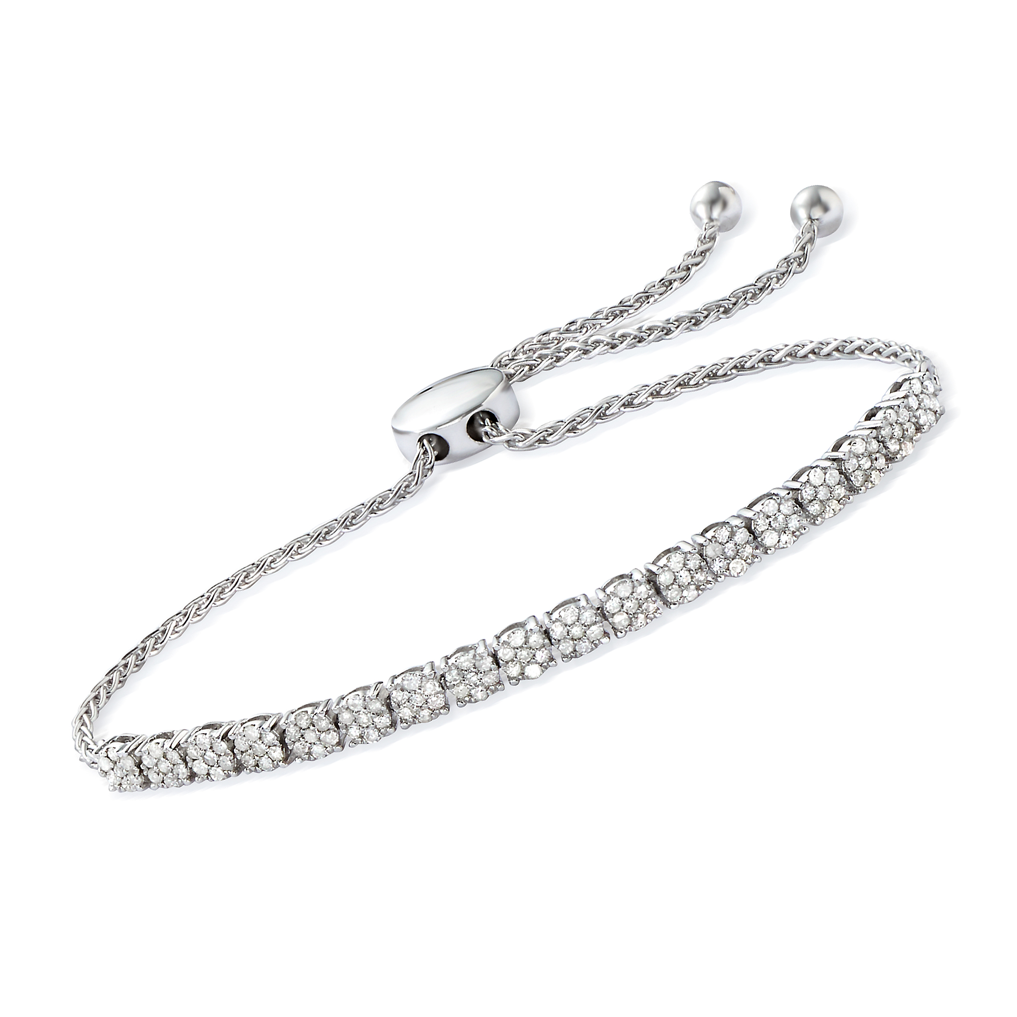 1.00 ct. t.w. Diamond Cluster Bolo Bracelet in Sterling Silver 