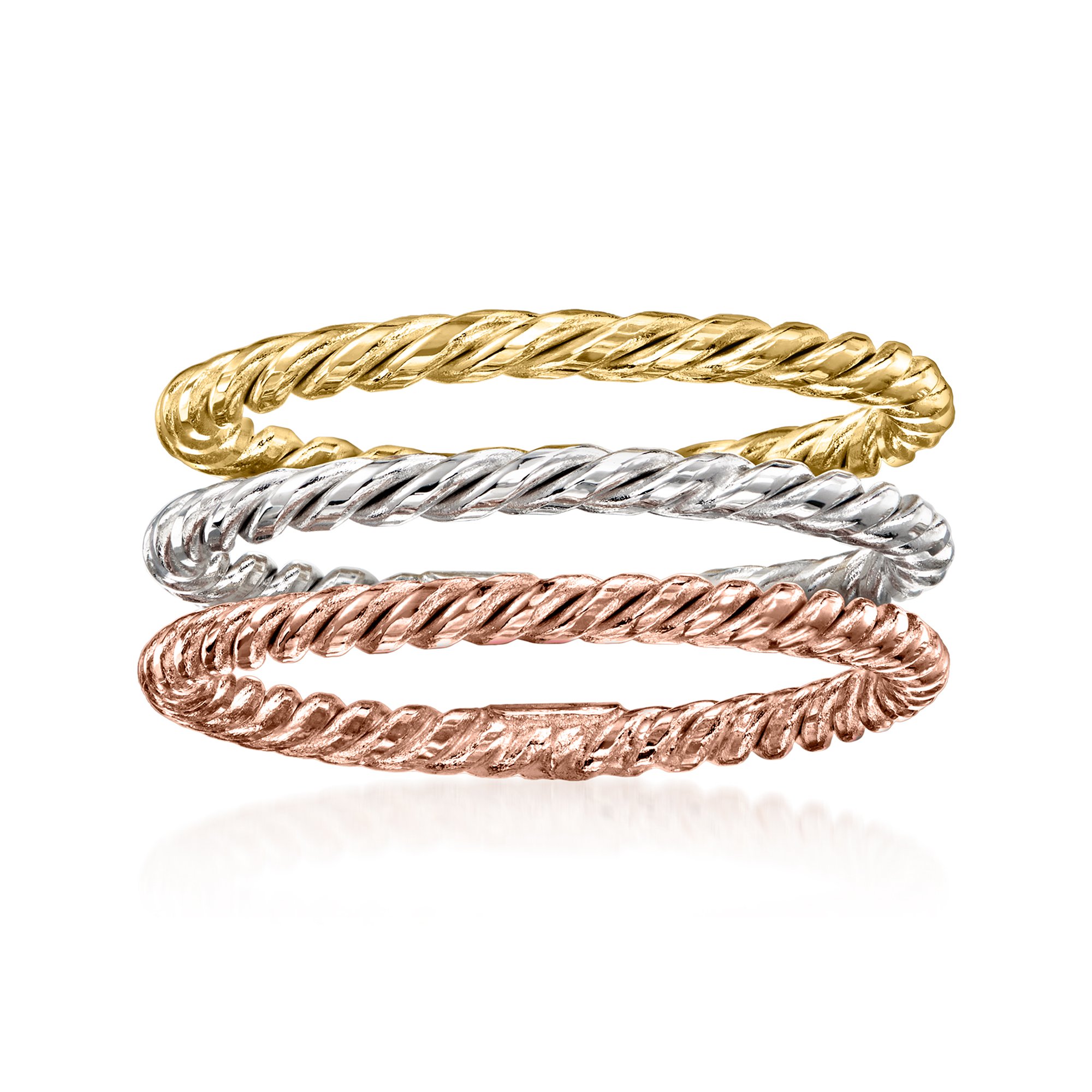 18kt Tri-Colored Gold Jewelry Set: Three Roped Rings | Ross Simons