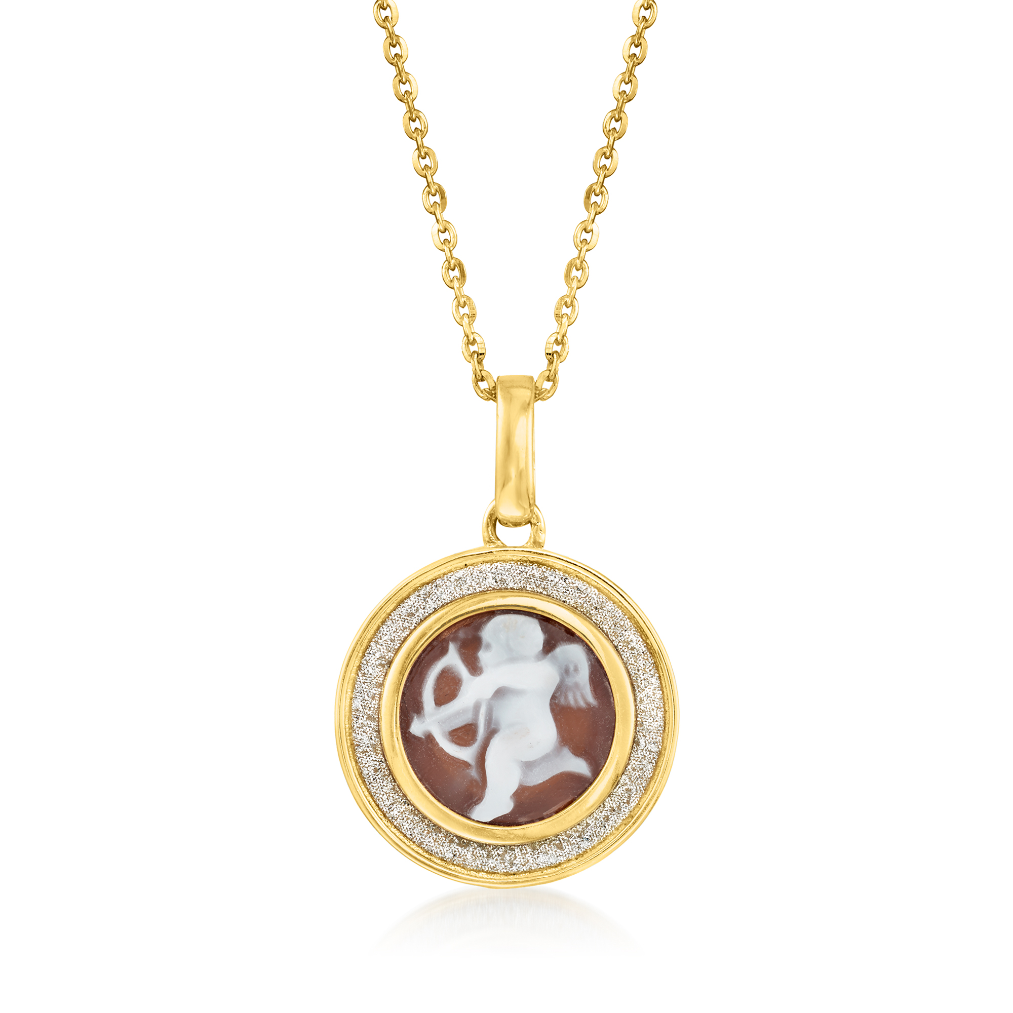 Italian Shell Cameo Cupid Pendant Necklace in 18kt Gold Over 