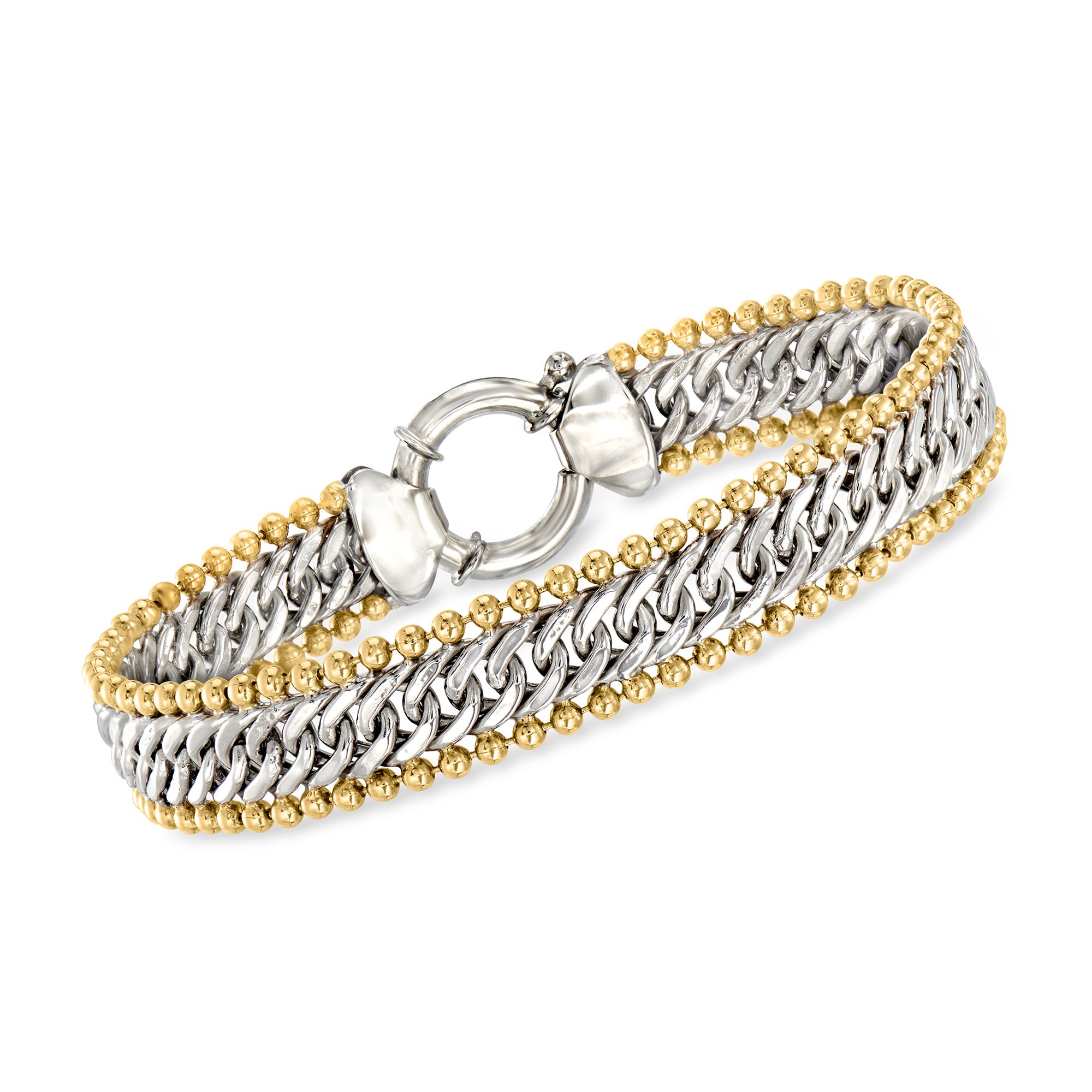格安 Two-Tone Sterling Silver Cuban and Bead-Link Bracelet シルバー